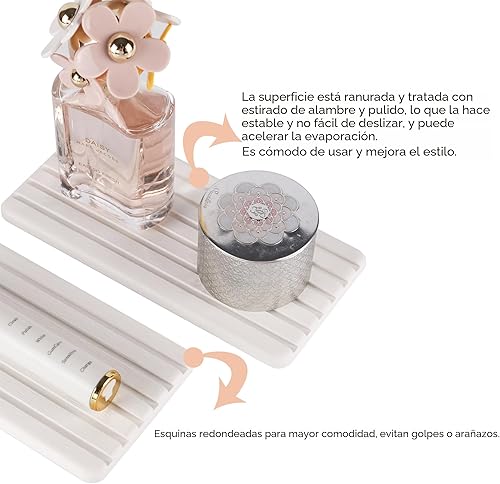 Miniatura 3 de 2 posavasos de diatomita absorbentes de agua, bandeja de piedra absorbente de agua de 8.3 x 4 pulgadas para fregadero, tapete de secado de piedra