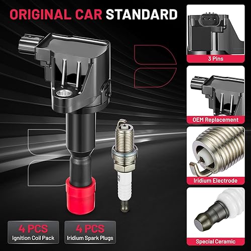 Miniatura 4 de BDFHYK Paquete de bobinas de encendido UF581 y bujías de iridio 4504 compatibles con Honda 2007 2008 Fit 1.5L L4 aspirado naturalmente C1578 5C1635