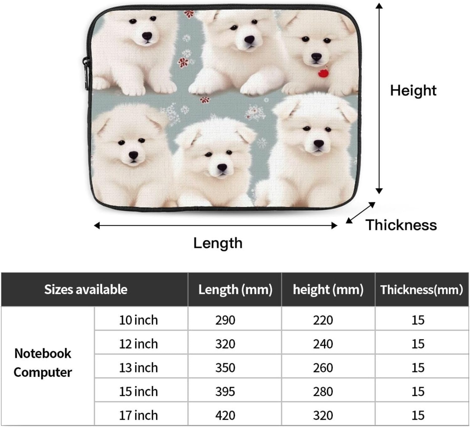 10 Inch Laptop Sleeve Bag Waterproof Shockproof Laptop Case Bag Little White Dogs Pattern Computer Skin Bags Lightweight Tablet Carrying Case image 4