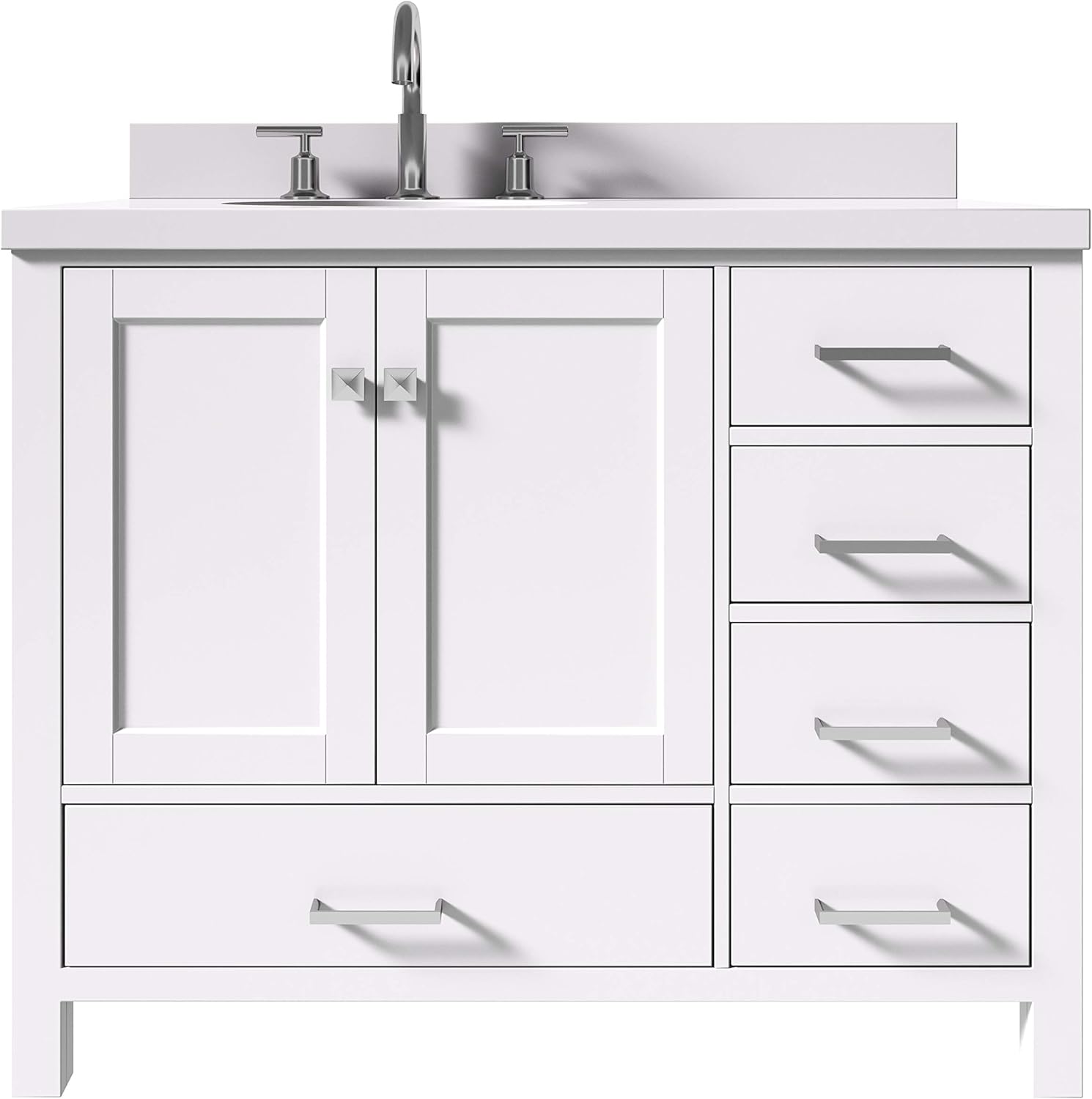 Buy Ariel 43 Inch White Bathroom Vanity With Pure White Quartz Countertop Left Offset Oval Sink 2 Soft Closing Doors And 5 Full Extension Dovetail Drawers No Mirror Online In Indonesia B086yp69jc