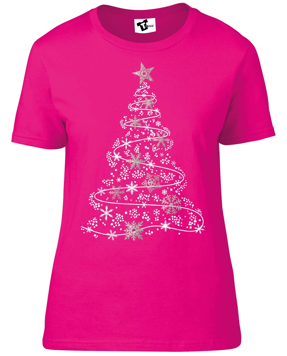 Teezee Snowflake Christmas Tree T-Shirt - Women's Pink 2XLARGE (UK 18/20)