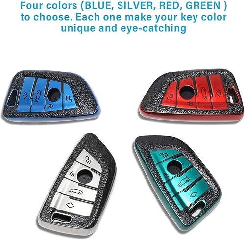 Miniatura 9 de Funda de cuero para llavero BMW con llavero para BMW Serie X1 X2 X3, Rojo -