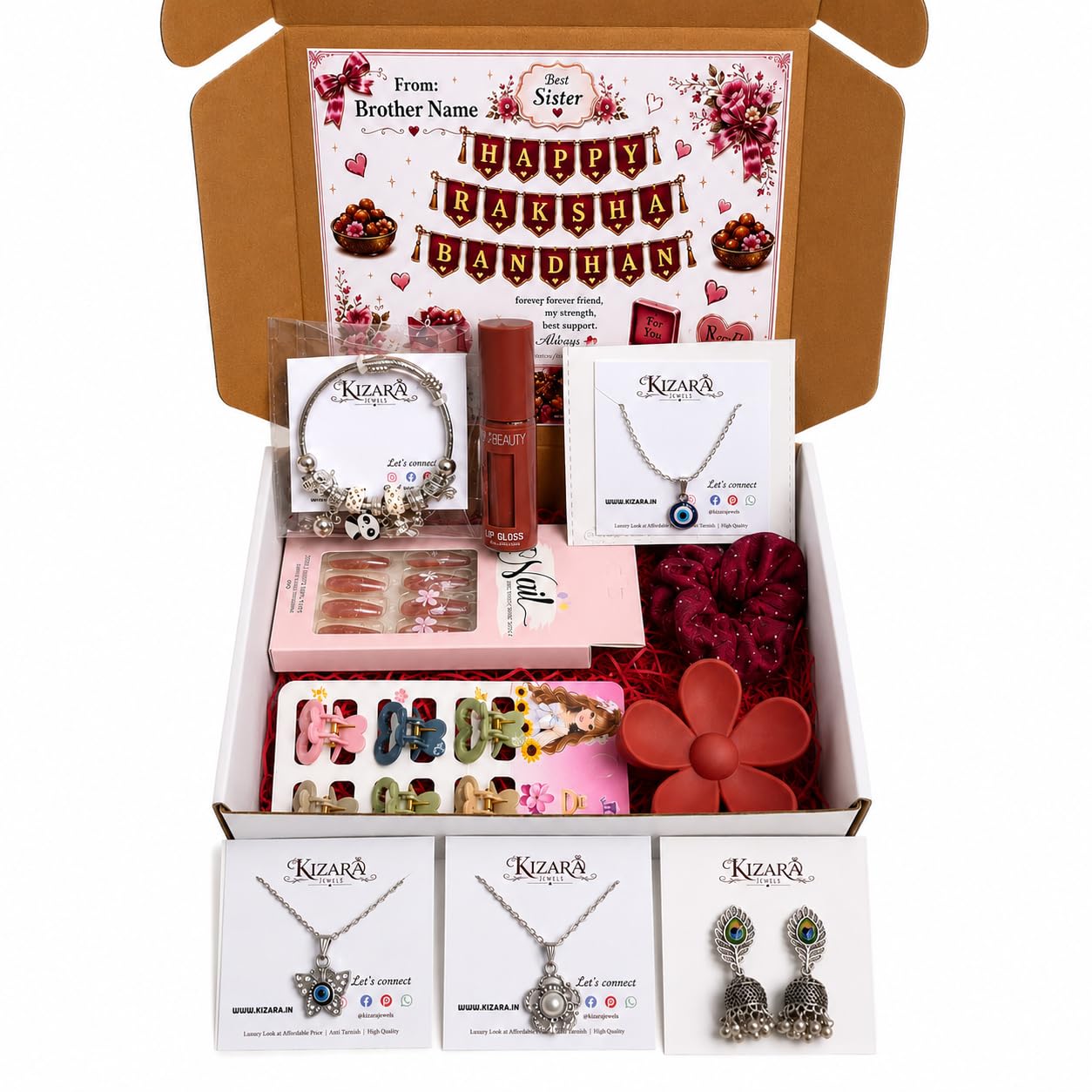 Raksha Bandhan Gift Hamper for Sister with Name | 10 Premium Items Gift Box | Rakhi Gift for Sister-image-12