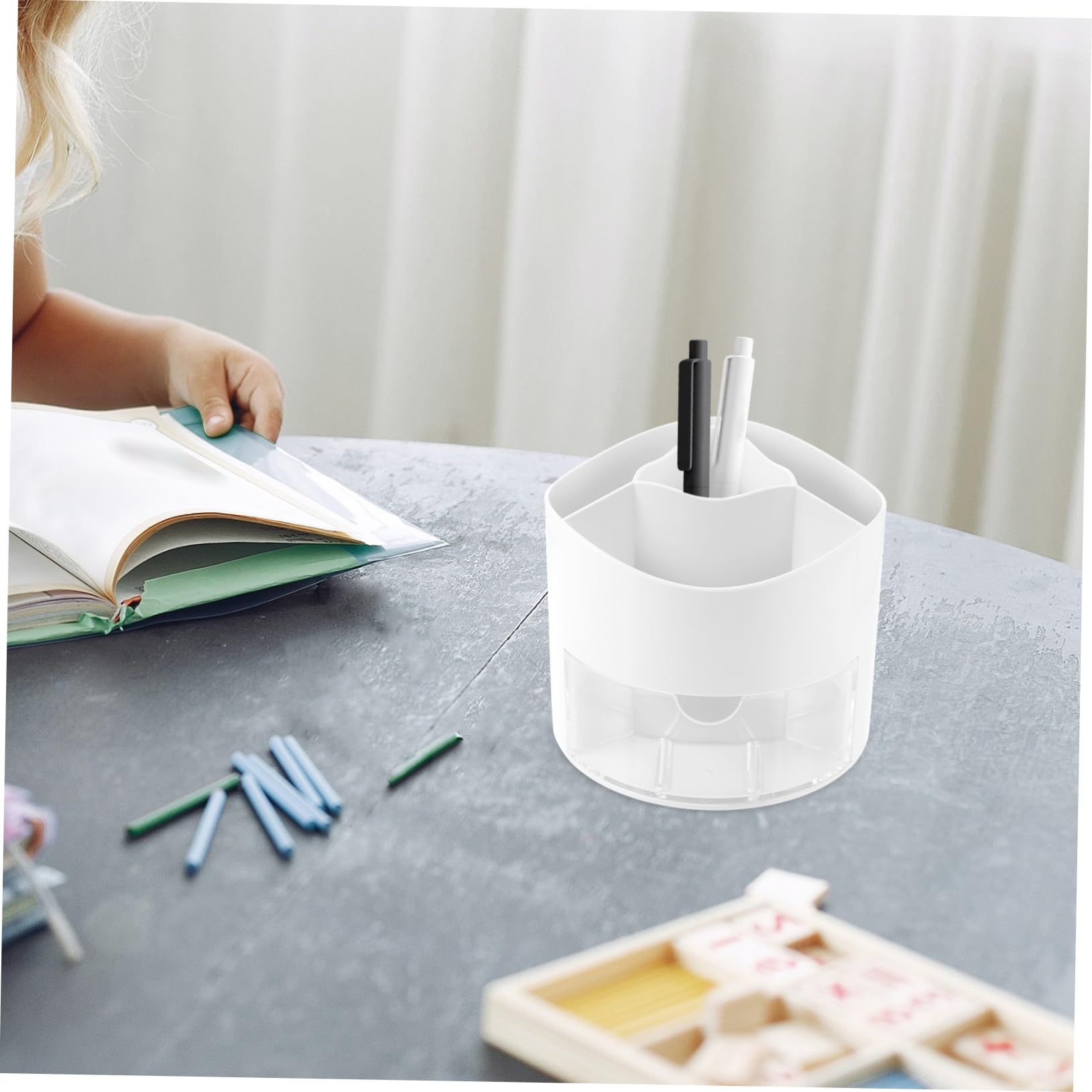 Portapenne Rotante Bianco in Plastica, Organizer Scrivania