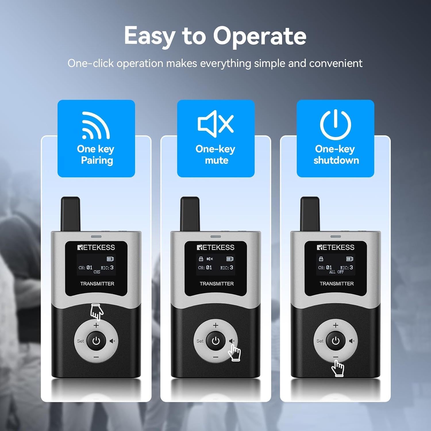 Retekess T130U (T130 4rd) Sistema di Guida Turistica Wireless, Microfono per Guida Turistica, 200 m, Banda U Qualità Audio Nitida, Funzionamento Con un Solo Tasto, Adatto per chiese, scuole e viaggi