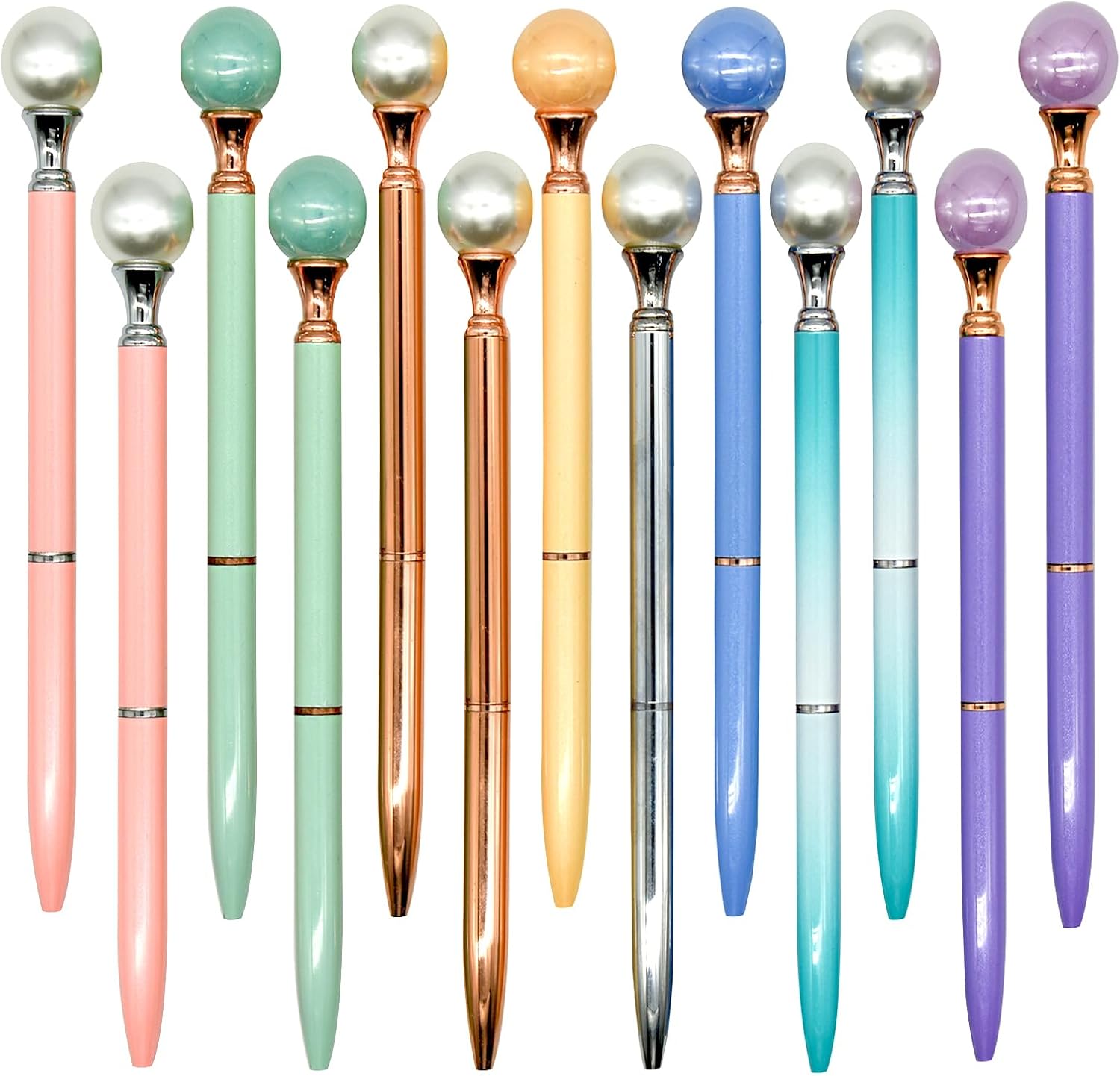 24 PCS Fancy Pearl Pens Metal Twistable Ballpoint Pens Colorful Pearl Top 1.0mm Black Ink Ballpoint Pens For School Office Home Party Christmas Birthday