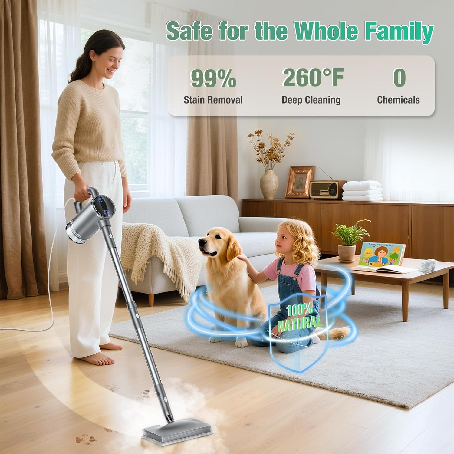 11-in-1 steam mop - detachable handheld steam cleaner with 380ml tank, 260? floor steamer for hardwood, tile, grout, windows, bath & kitchen - 3-level steam control, multi-purpose floor steam cleaner grey