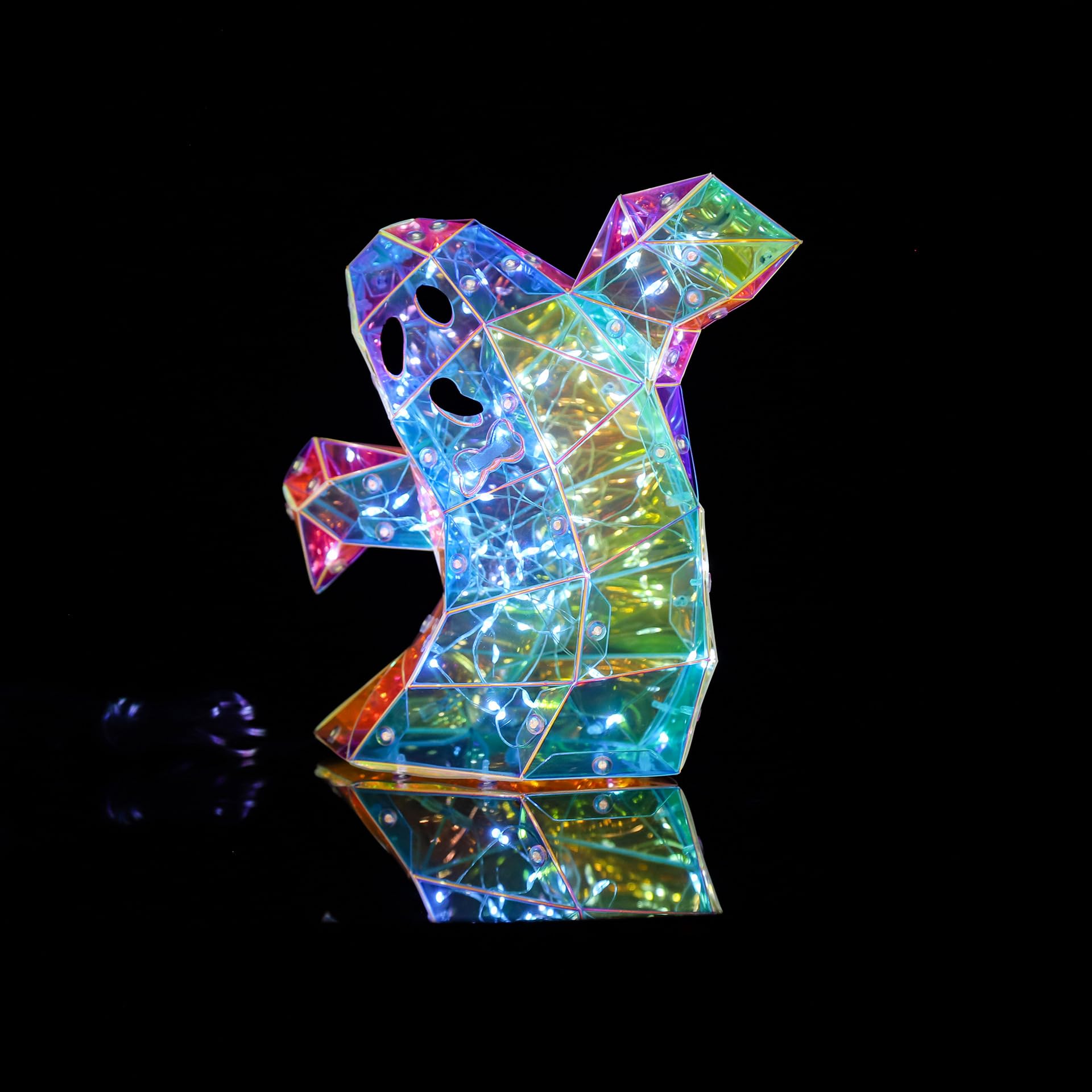 Prismatic Iridescent Spooky Ghost, Halloween Ghost Decorations,LED Iridescent Ghost Light,Halloween Light Up Ghost (Small Ghost)