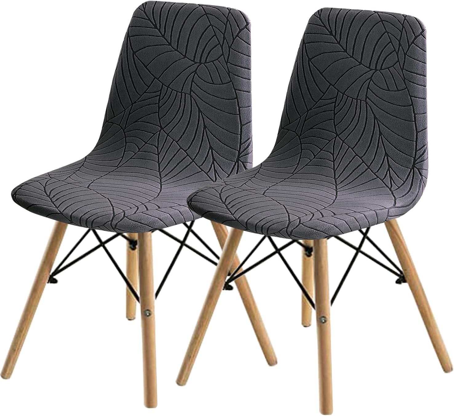 Modern Dining Chair Covers, Grey, 2 Pieces, Mid-Century Modern Style, Armless, Removable and Washable Cover