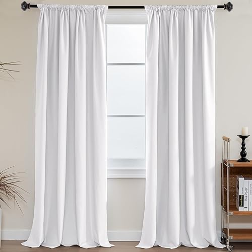 H.VERSAILTEX 100% Blackout Curtains for Bedroom Thermal Insulated Rod Pocket Curtain Panels 96 Inches Long Full Light Blocking Living Room Curtains with White Liner, 2 Panels, White