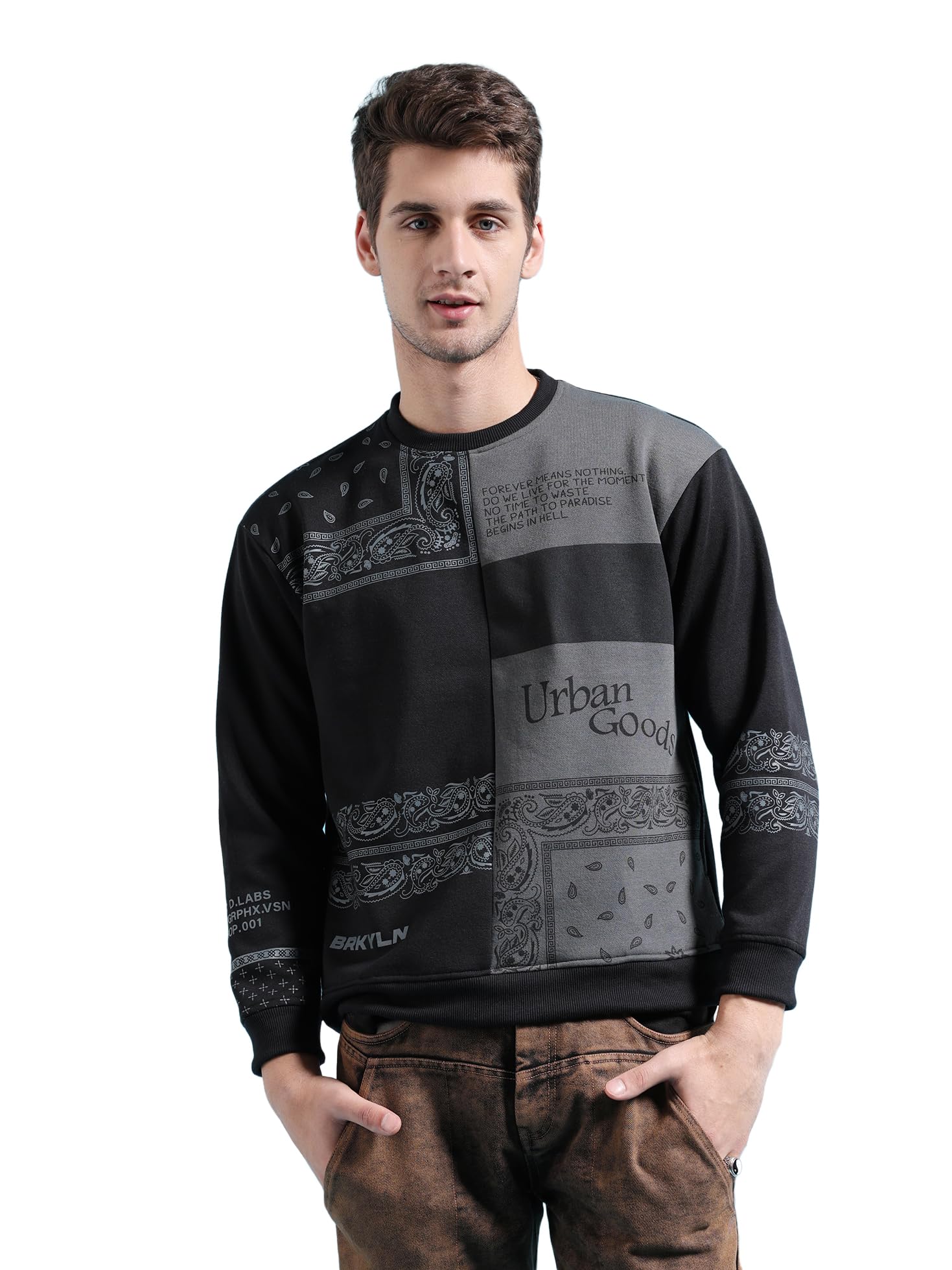 the indian garage co Men Cotton Relaxed Fit Paisley Crew Neck Overhead Sweatshirt-picture-20