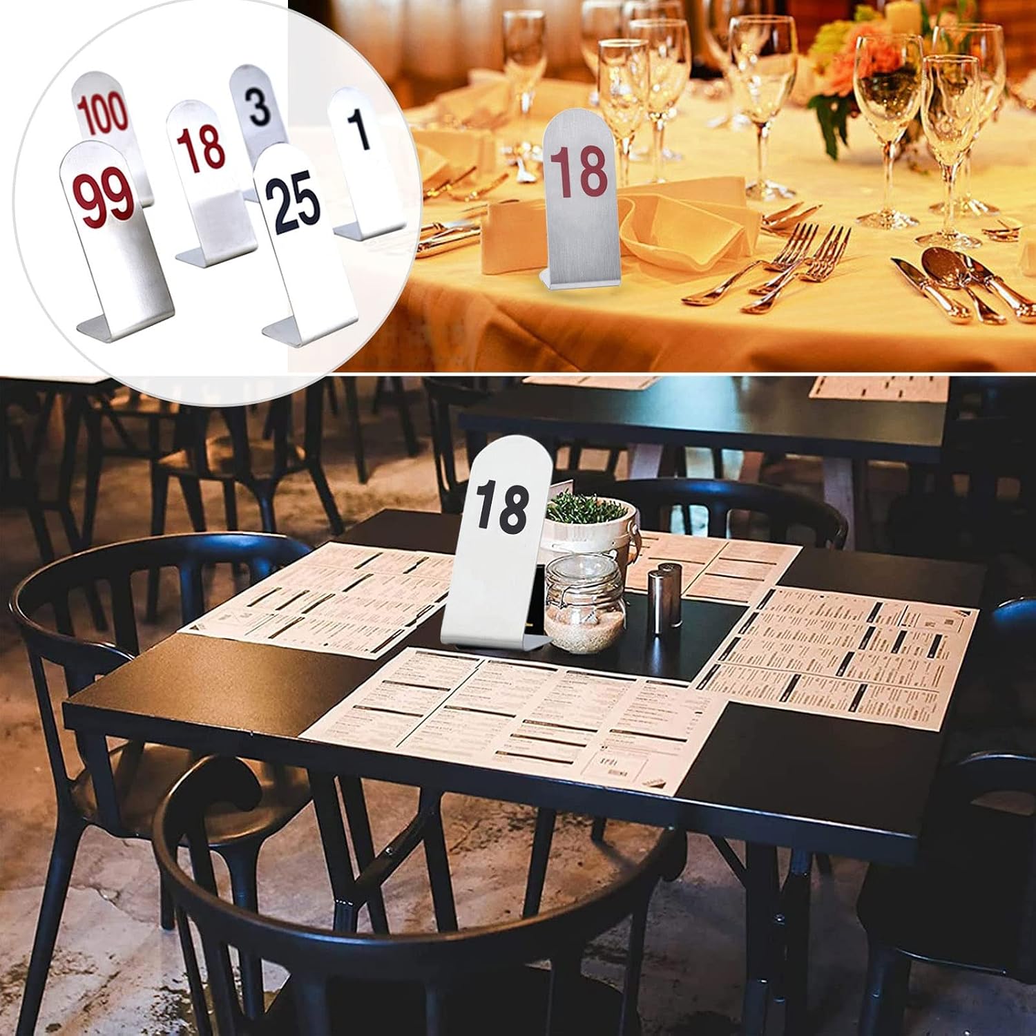 1-25/1-50 Standing Table Number Stainless Steel, Metal Number Tags 13x6cm, Table Cards Stackable for Restaurants, Space Saving, Table Signs Cycle Used (Color : Black, Size : 1-50(13x6x4cm))