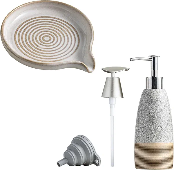 Soap Dish with Drain & 12 oz Dish Soap Dispenser with 2 Pumps