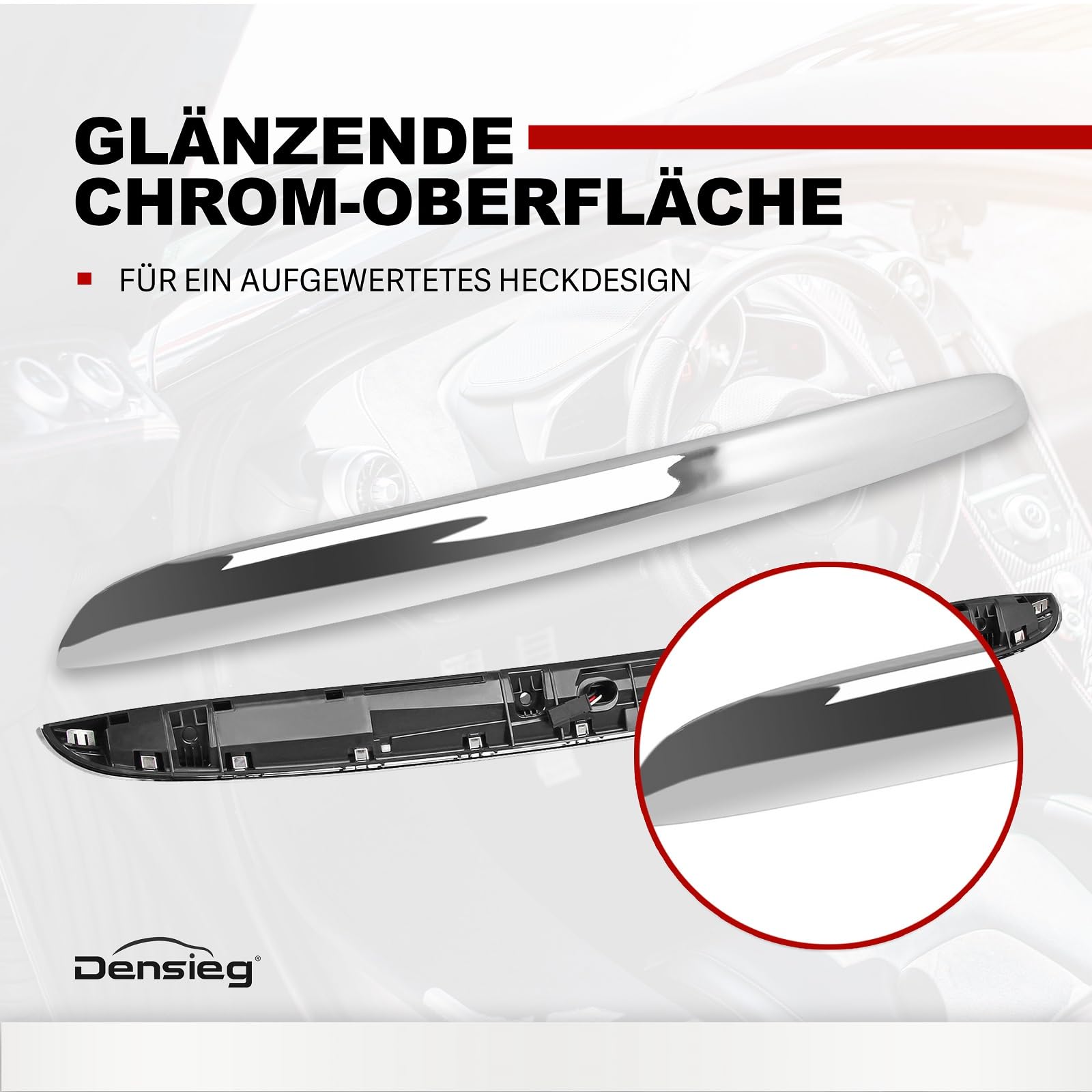 Heckklappengriff Griffleiste Taster für Mini R55 R56 R57 R58 R59 R60 R61 – Zierleiste Chrom mit Kennzeichenbeleuchtung – Ersatz für 51132753602 (Chrom)