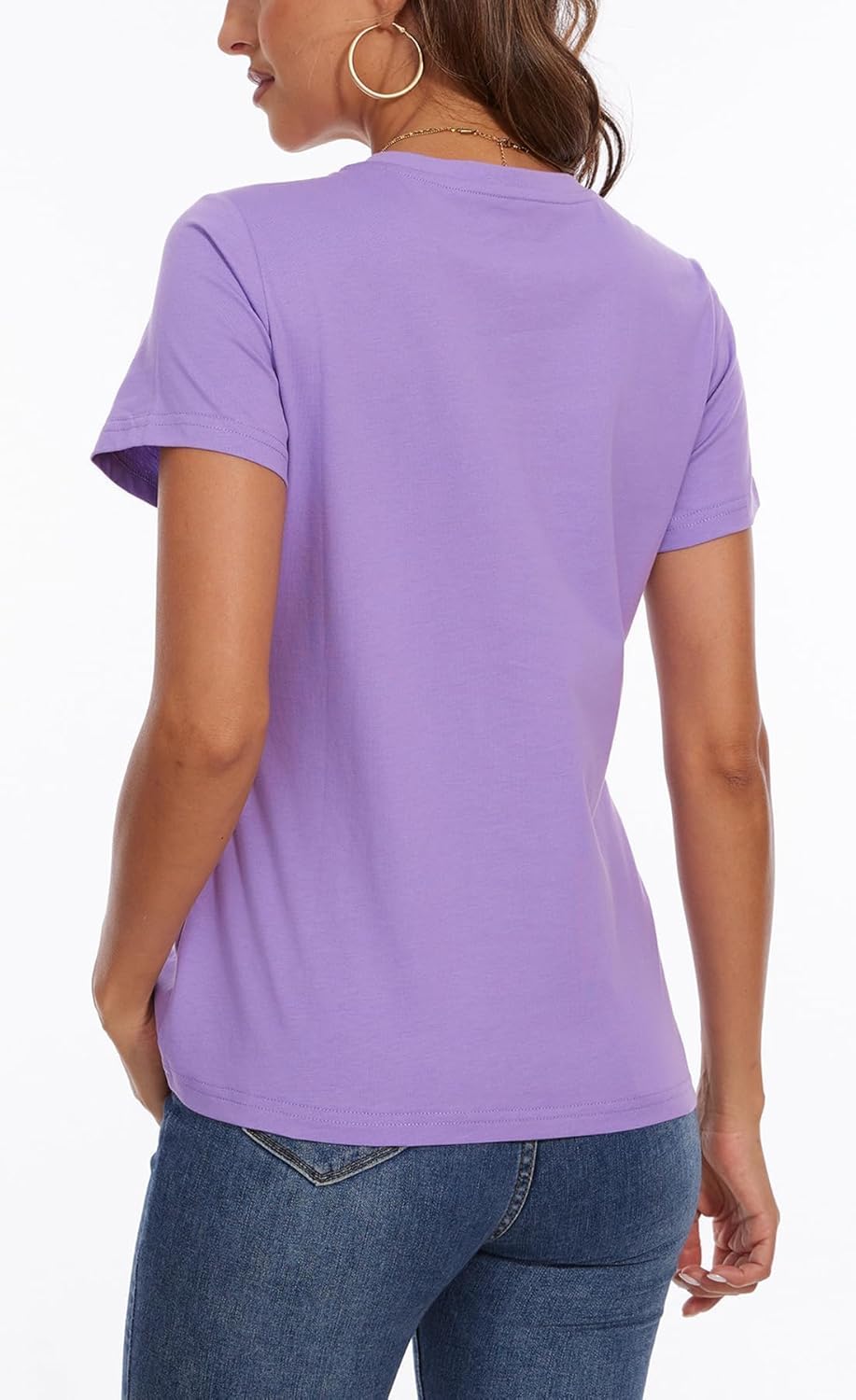 SMENG Women's Cotton V Neck T-Shirt Short Sleeve Solid Color Tee Casual Fit Tee Breathable Summer Fashion Tops - Image 2