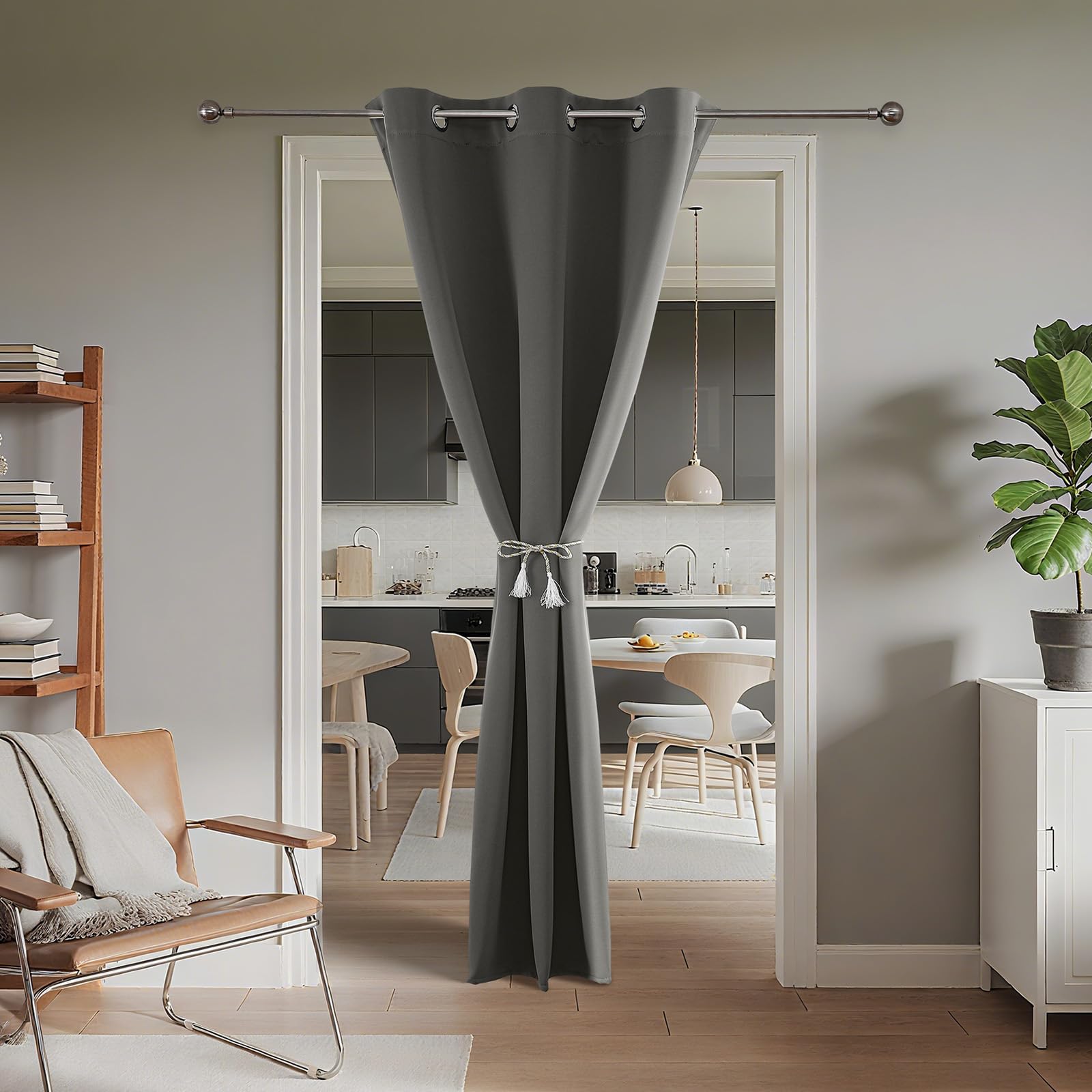 Joydeco Tenda per porte dell'armadio, lunghezza 198 cm, 1 pannello, tenda oscurante per armadio aperto, camera da letto, divisorio per la privacy (grigio chiaro, 101 x 188 cm)