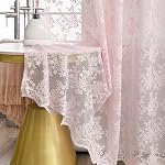 Rideau de douche en dentelle rose - Rideau de douche vintage avec Valance attachée, Rideau de bain en dentelle florale pour salle de bains, style ferme Shabby Rideau de bains Chic Bordé pétoncle, 72 x 72 De pouce, 1 Groupe