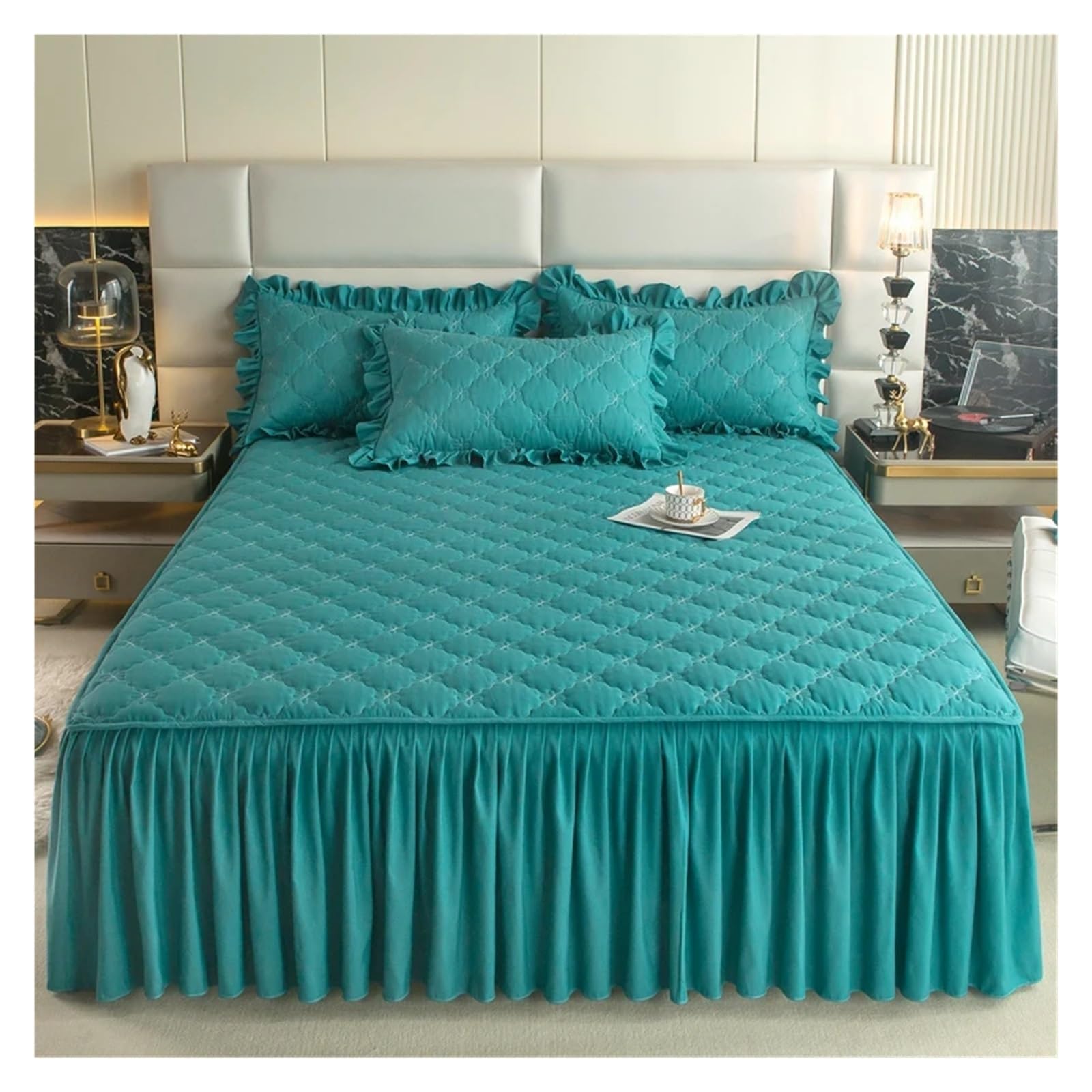 Thickened Bed Skirt Solid Color Bed Cover Quilted Mattress Protector Bedspread(6,Queen 150x200cm 1pc)