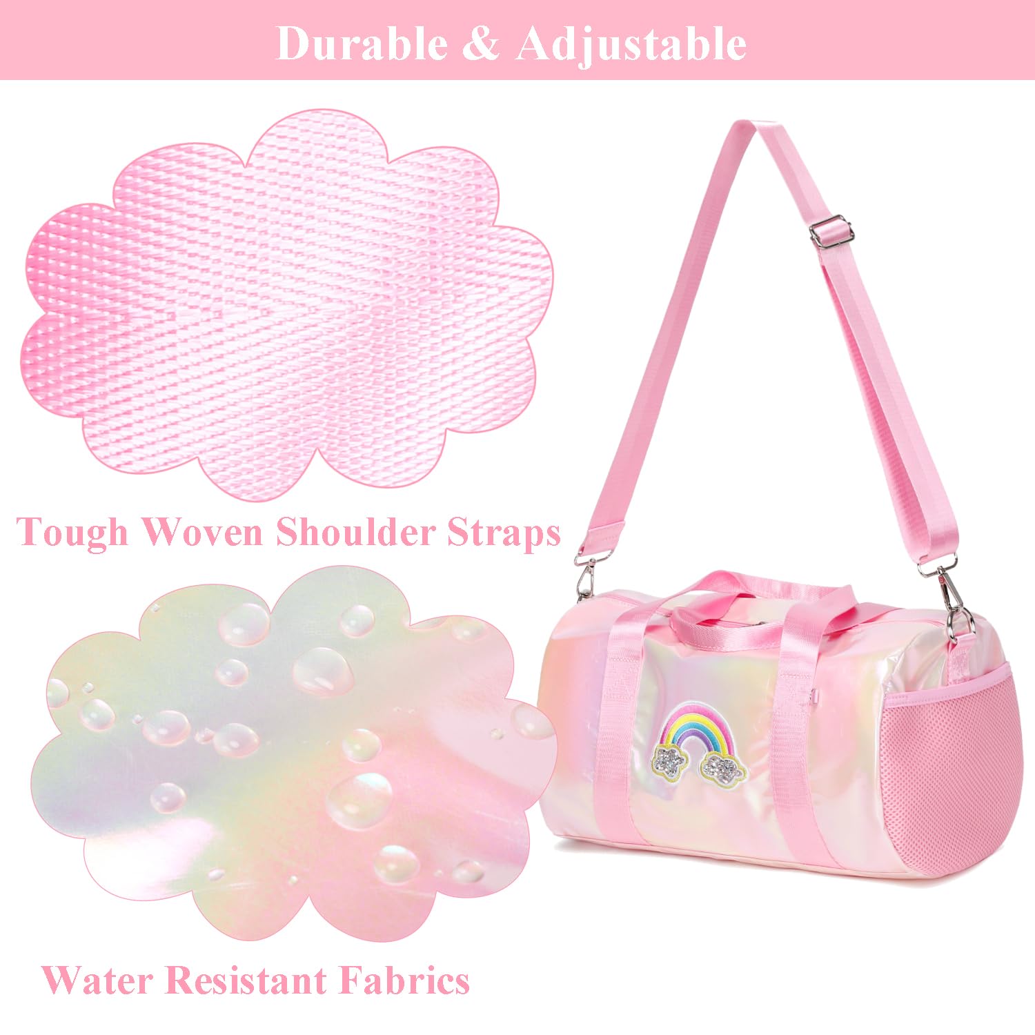 Laser Sporttasche Kinder Mädchen Tanztasche für Ballet Kleine Schultasche Schultertaschen Gymnastiktasche Kinderreisetasche mit Wasserdichter Tasche