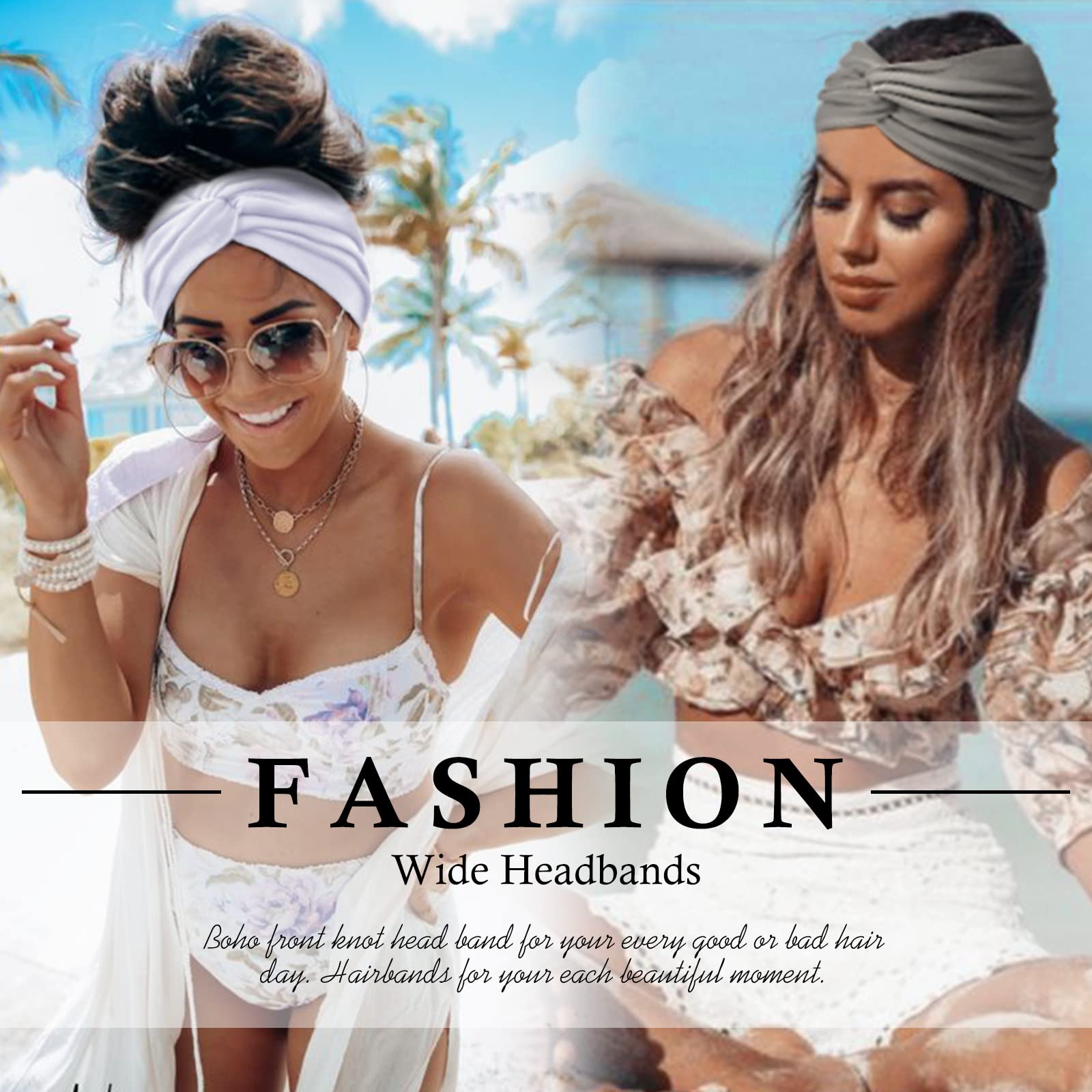 7\'\' Wide Headbands for Women, Extra Large Turban Workout Headband TERSE 2 Pack Boho Wide Headbands for Women - Black African  main image 4