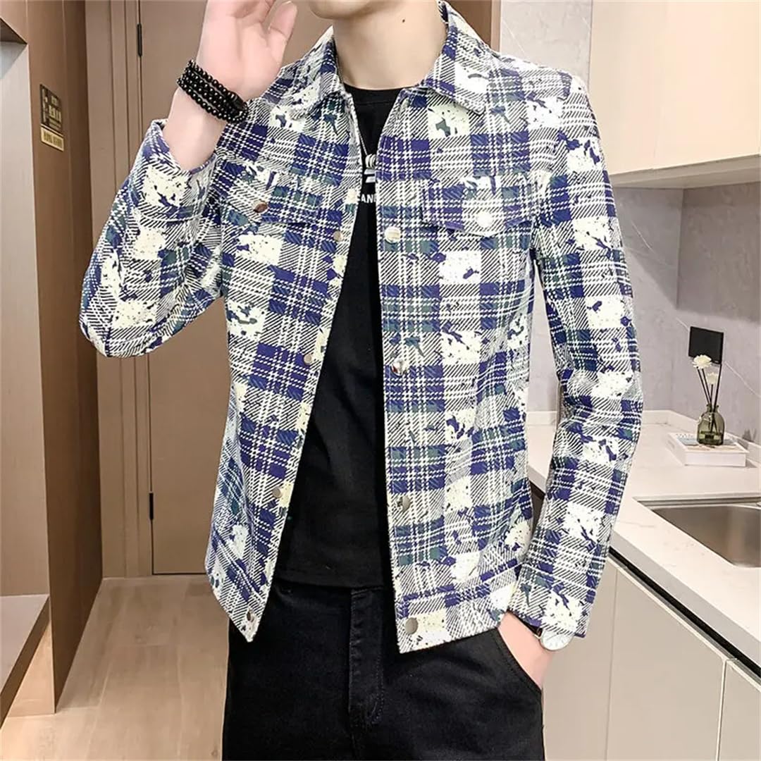 Męska klapa uniwersalna kurtka biznesowa biuro socjalne slim fit płaszcze wiosenne kurtki w kratę