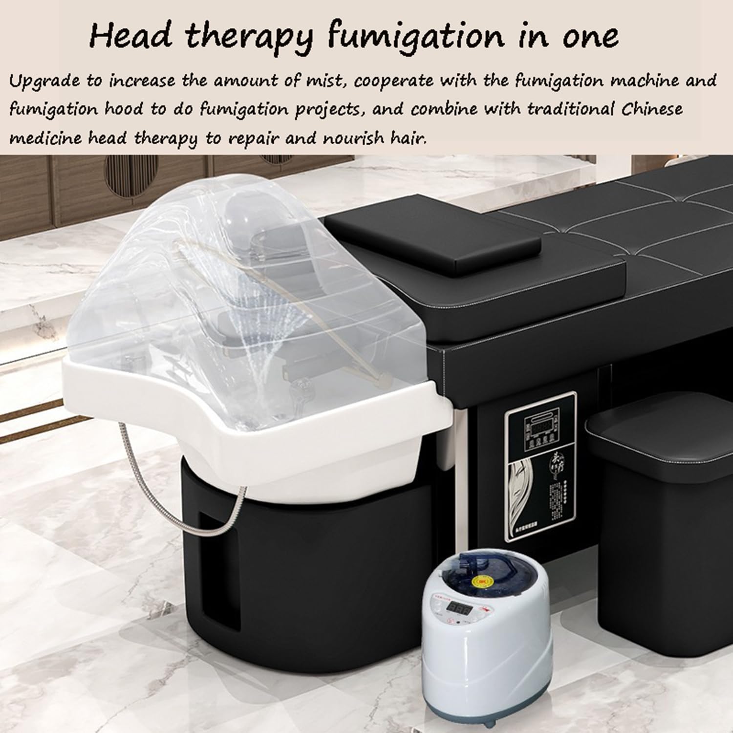 Bac à shampoing Professionnel en céramique avec Circulation d'eau Chaude constante, Fumigation et Massage thaï pour Salon de beauté et Spa