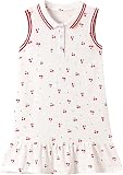 Dioshark Dresses Girls with Sleeveless Cotton Kids Summer Jumper Dress White with Cherry Patterns and Ruffled Hem Casual T-Shirt Pinafore Dress Sundress Child Outdoor Chirstmas Party for Age 3-4 Years - 1