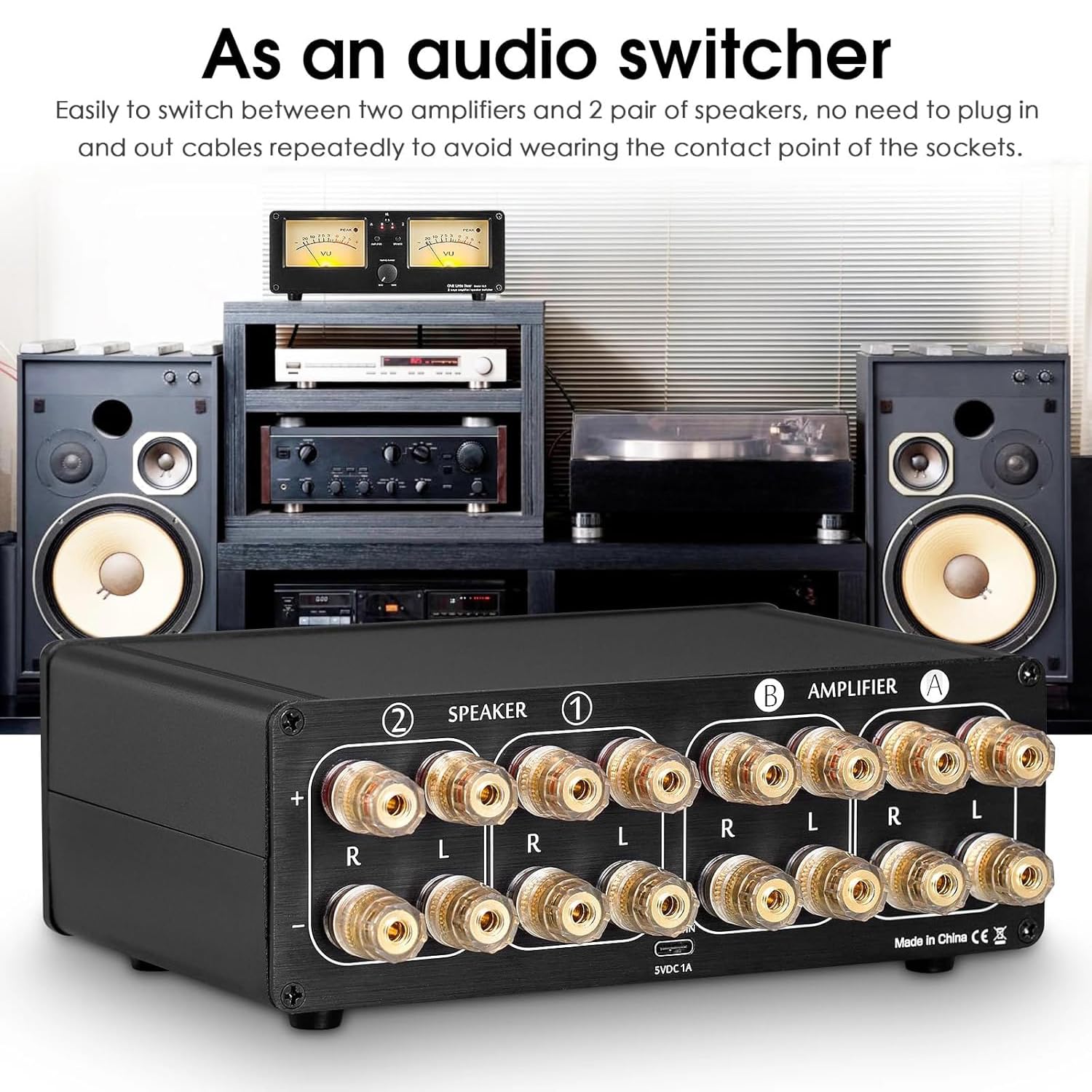 Commutatore Amplificatore/altoparlante VU3, Doppio VU Meter Analogico, 2 Set Di Uscite Di Commutazione Audio, 4 Livelli Di Retroilluminazione Regolabili, Distributore Audio, Decorazione Dinamica