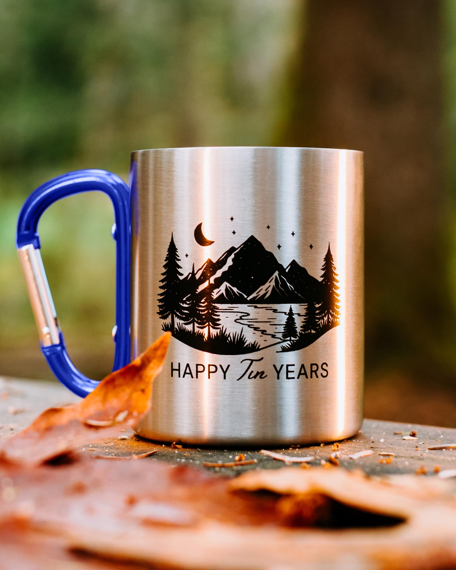 PureRejuva 10 Year Anniversary Tin Gifts for Him – Tin Anniversary for Husband - 8-12oz Aluminum Mug with Carabiner Handle – 10th Anniversary for Couple (Royal Blue 12oz)