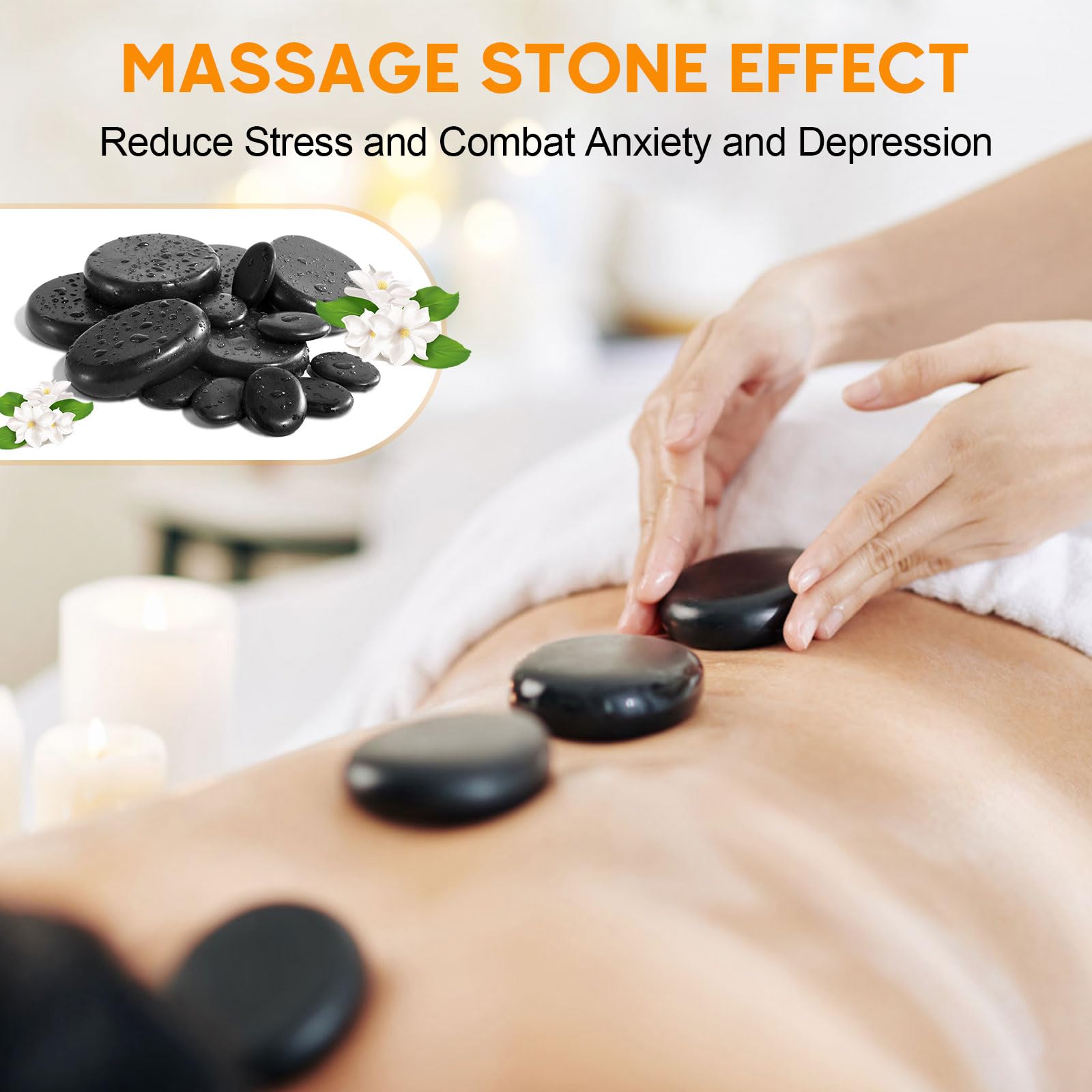 Zestaw kamieni do masażu z gorącymi kamieniami, 14 sztuk kamieni do masażu z bazaltu, kamienie do masażu, nadające się do spa, masażu terapeutycznego, relaksu