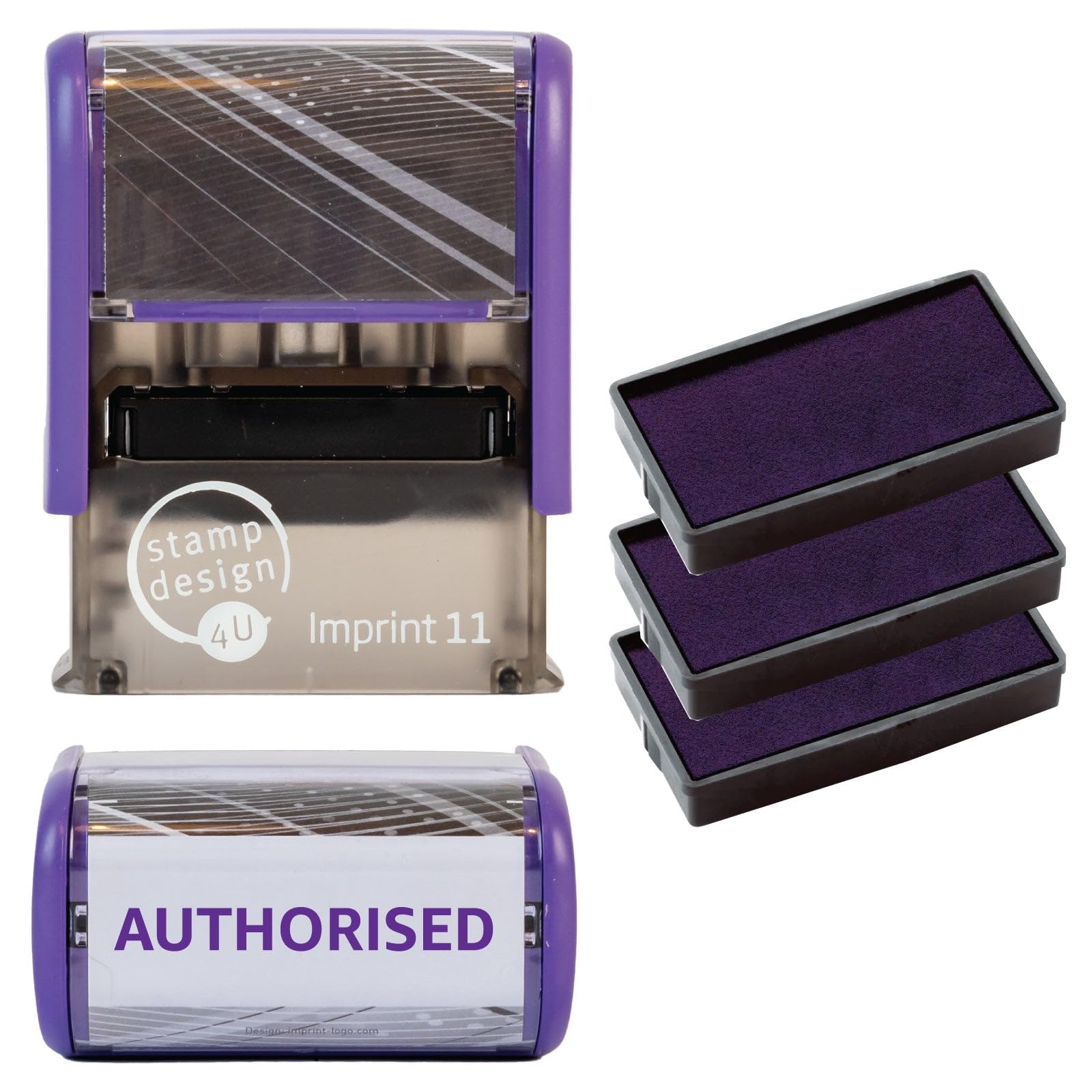 Authorised Self Inking Rubber Stamp for Authorising Your Documents - Authorised Stamp with Violet Ink and 3 Extra Inkpads