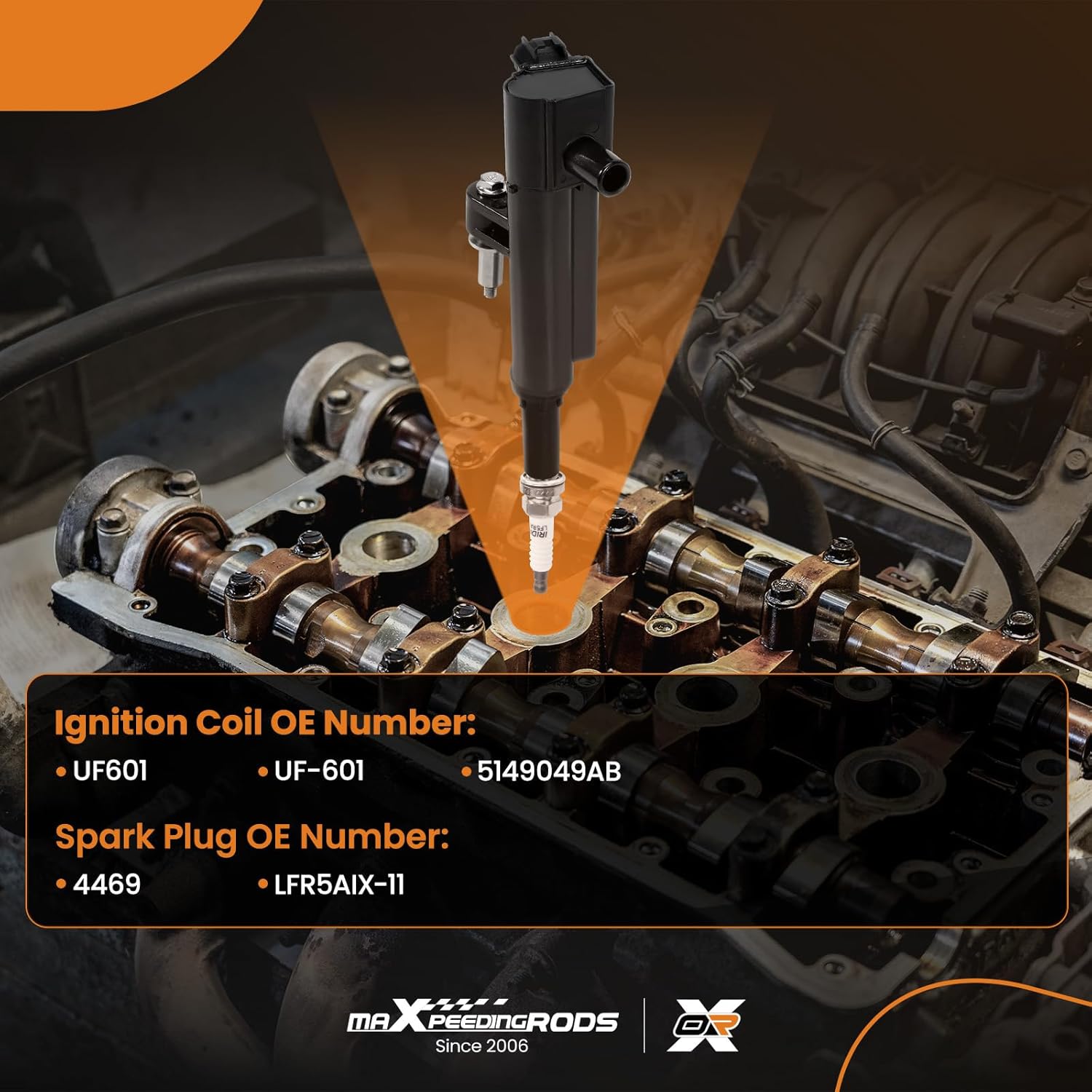 maXpeedingrods UF601 Set of 8 Ignition Coil Pack and Iridium Spark Plugs Fit for Chrysler Aspen/Ram Dakota/Jeep Commander/Dodge Dakota 4.7L V8, Ignition Coil Kit Replace UF-601 5149049AB
