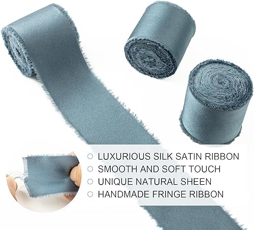 Vista 24 de Burgundy Dark Red Silk Ribbon 1-1/2 Inch x 21Yds Handmade Fringe Silky Chiffon Frayed Fabric Ribbon for Gift Wrapping, Flower Bouquet, Wedding