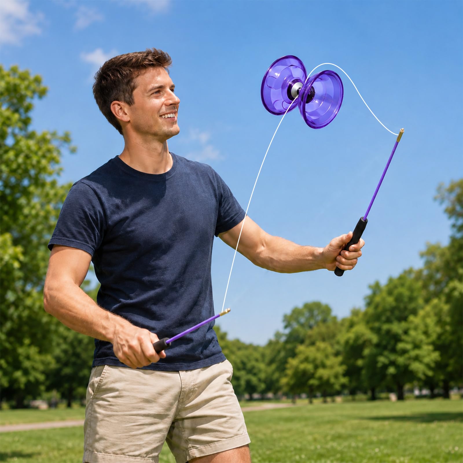 Diabolo Roulement à Billes, Diabolo Lumineux, Kit Lumineux Diabolo avec Corde de 10 M, Ensemble de Jonglage à Roulements à Billes pour Débutants et Professionnels (Violet)