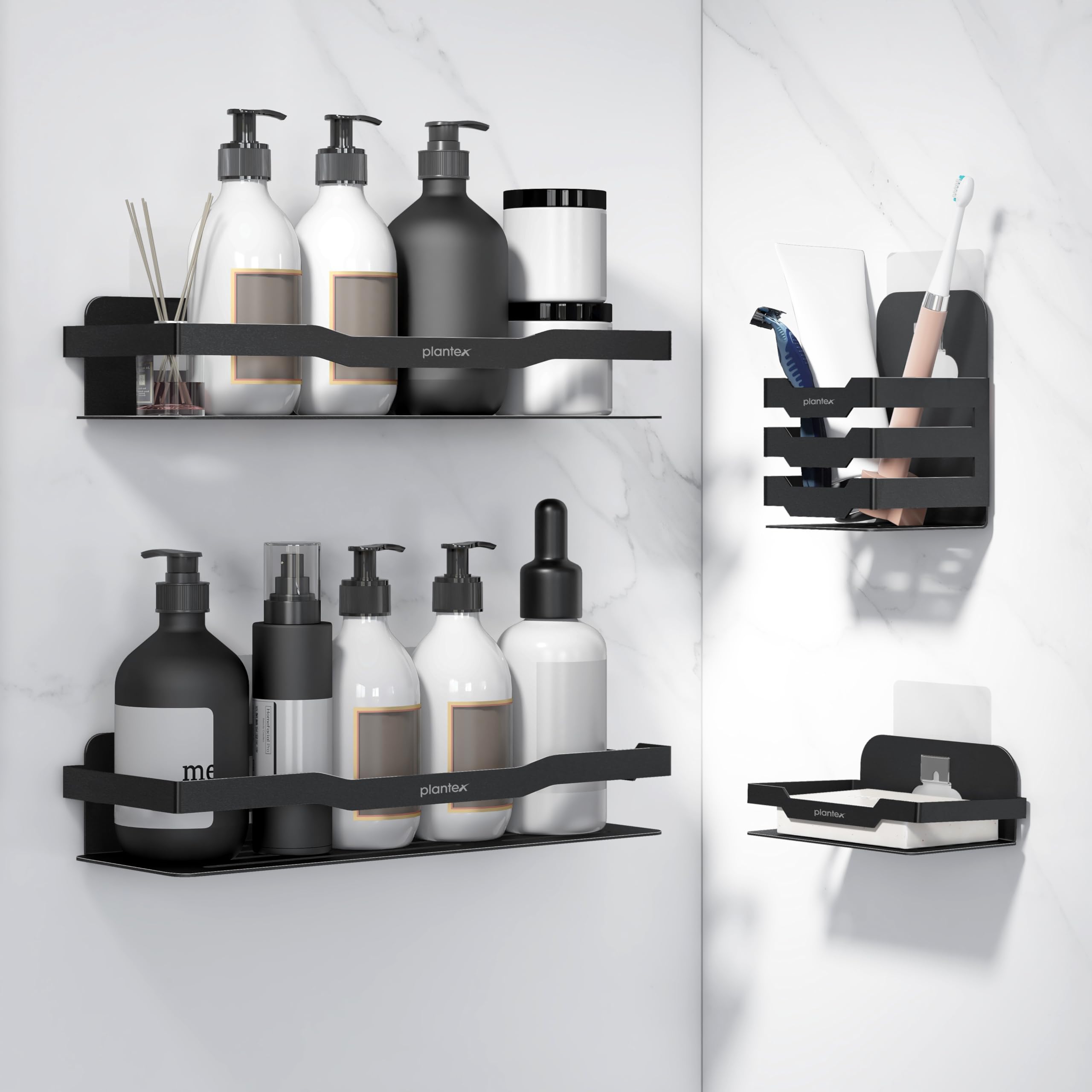 Plantex Self Adhesive Bathroom Shelf/Stainless Steel Shelf/Soap Holder for Kitchen/Tumbler Holder/Bathroom Organiser without Drill - (12 x 4 Inch,Black, Combo)-image-37