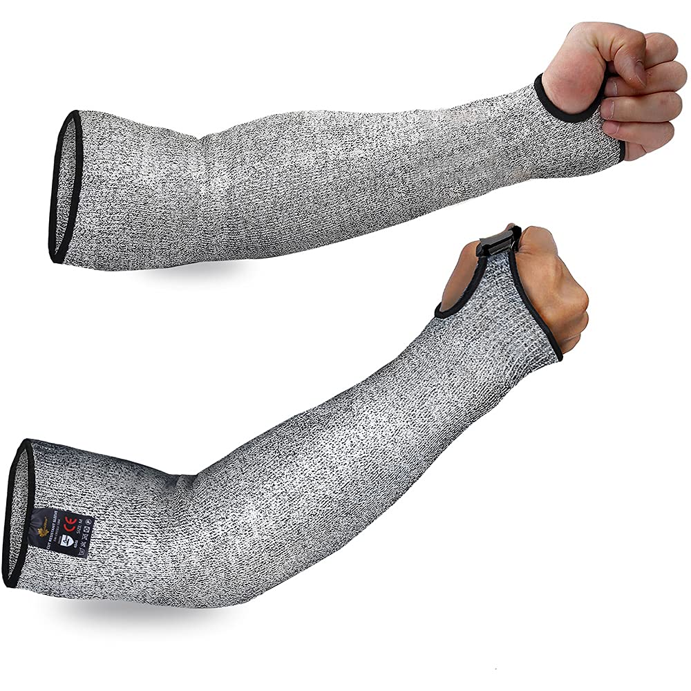 Ghopy2PCS Arm Protection Sleeves with Thumb Hole, Level 5 Cut Resistant Protective Work Sleeve Anti Cut Guard Bracers, Forearm, Wrist Arm Protector for Garden Kitchen Farm Work (45cm/with Thumb Hole)