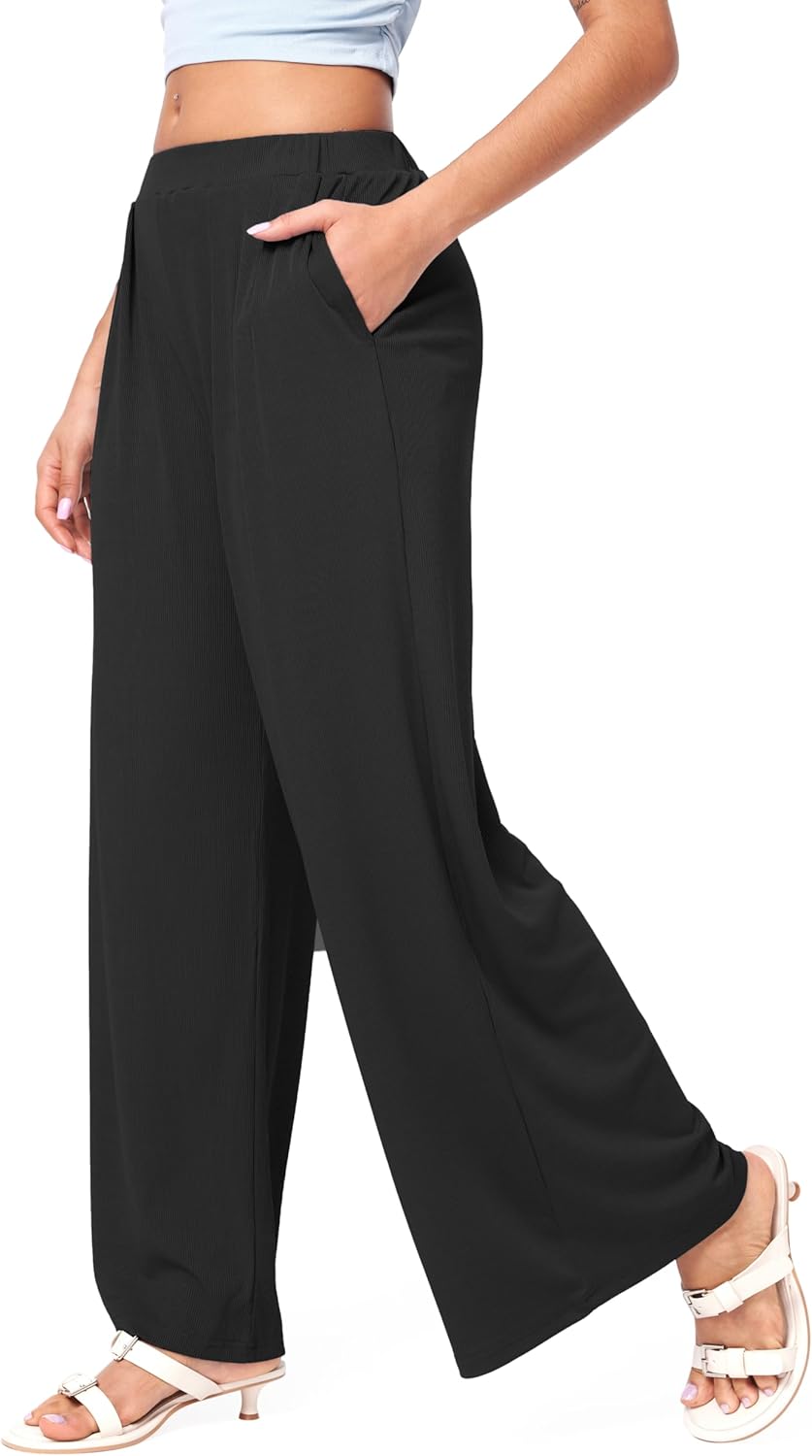 CIDER Palazzo Pants for Women Wide Leg Flowy Pants with Pockets Elastic Mid Waist Summer Beach Vacation Outfits Lightweight - Image 4