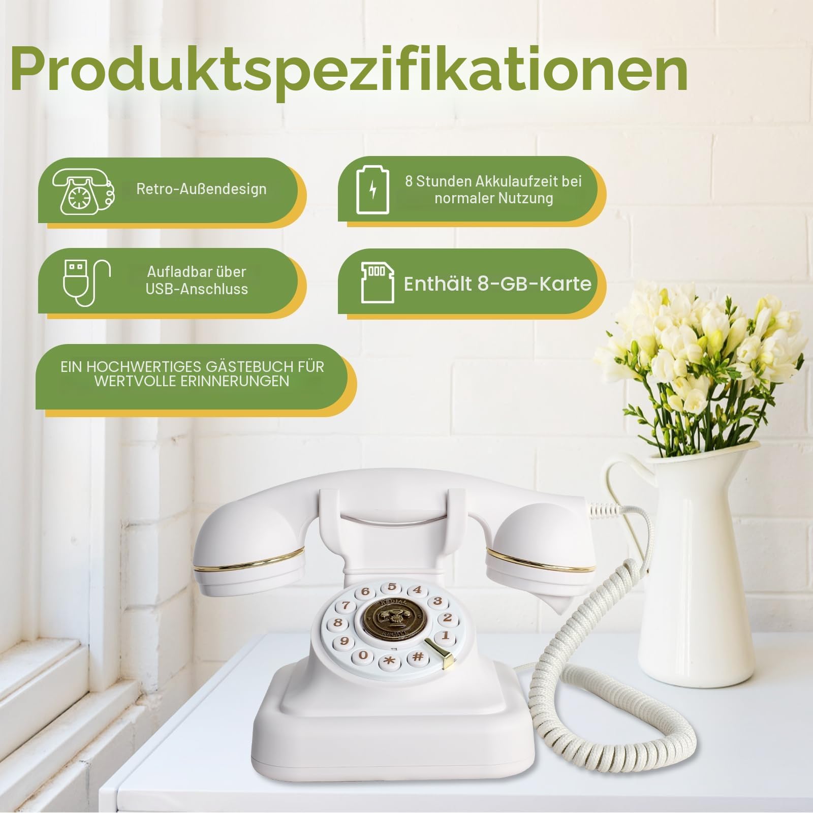 Audio-Gästebuch, Hochzeitstelefon, Gästebuch, Retro-Telefon, Audio-Gästebuch – eine persönliche und Bequeme Möglichkeit, Ihre besonderen Anlässe zu bewahren, für Partys, Hochzeiten, Geburtstage
