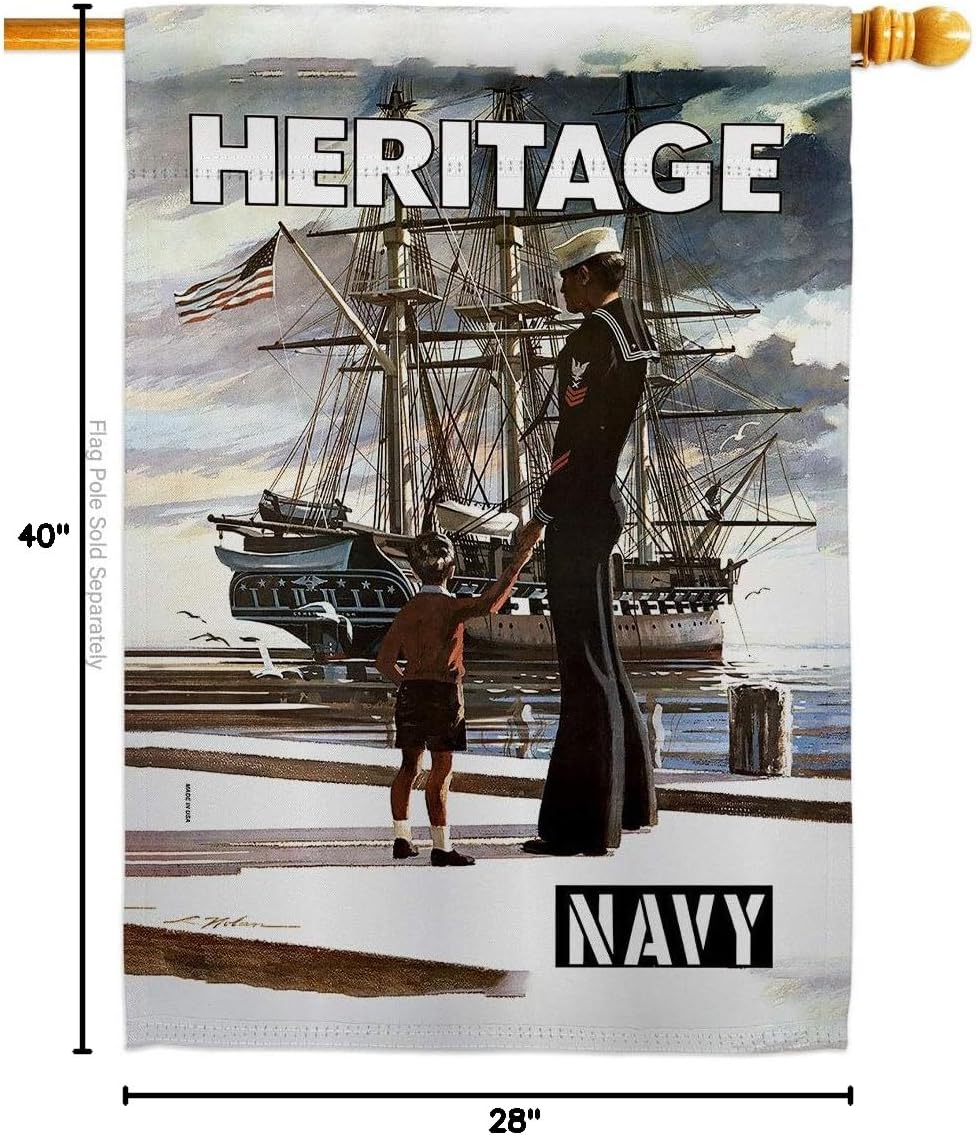 USBrotherhood Navy Heritage US House Flag Armed Forces USN Seabee United State American Military Veteran Retire Small Decorative Gift Yard Banner Double-Sided Made in USA 28 X 40