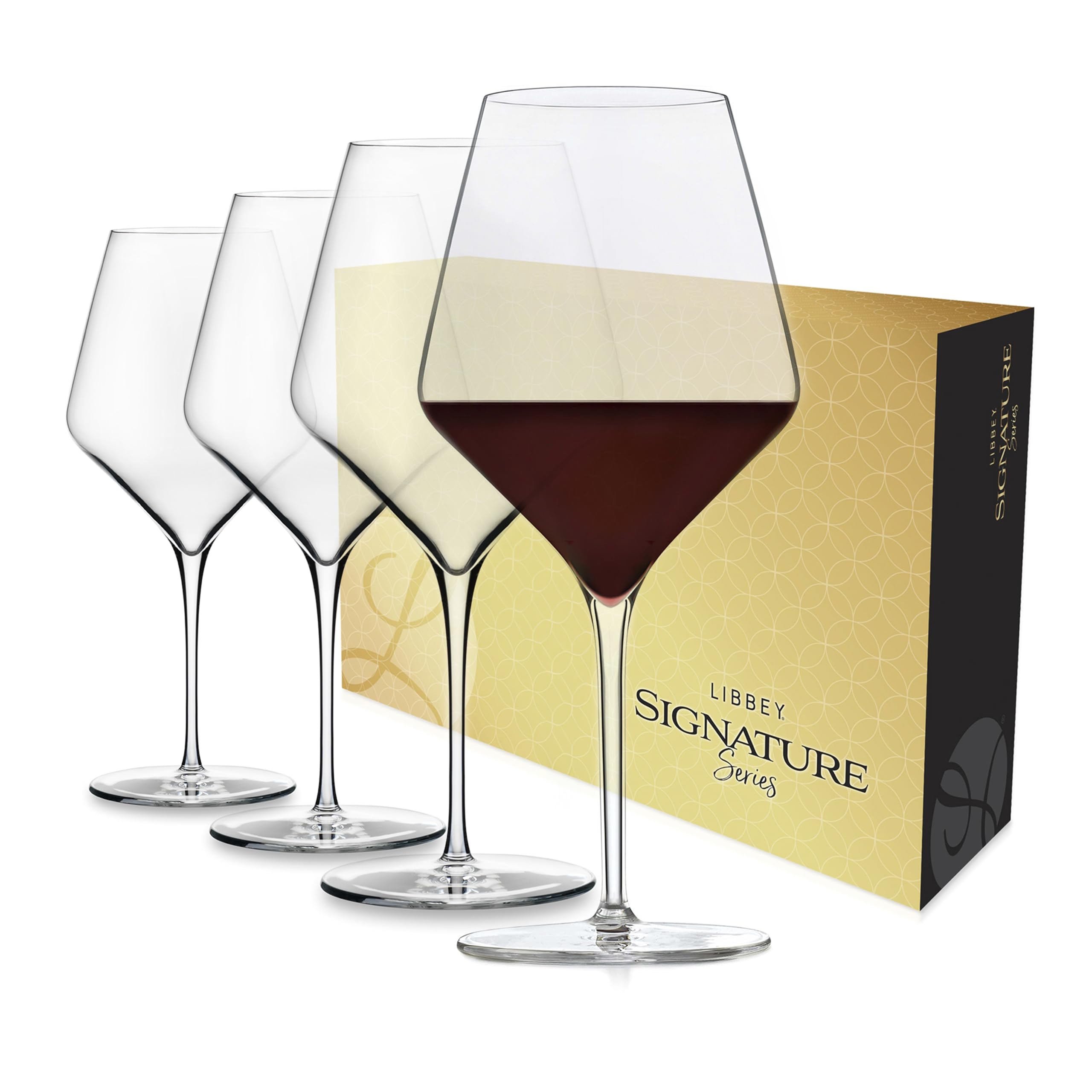 Libbey Signature Greenwich Wine Glass Gift Set 24 Oz Angular Red Wine Glasses Set of 4 with Pulled