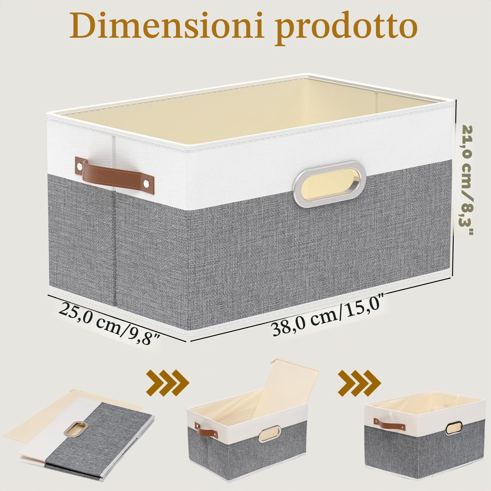 Yawinhe Set di 3 Scatole Portaoggetti Pieghevoli,38x25x21cm,Grigio/Bianco | Cestini in Tessuto;Lavabile Wardrobe Organizer;Scatola Armadio per Conservare Vestiti;Cesto con Maniglie