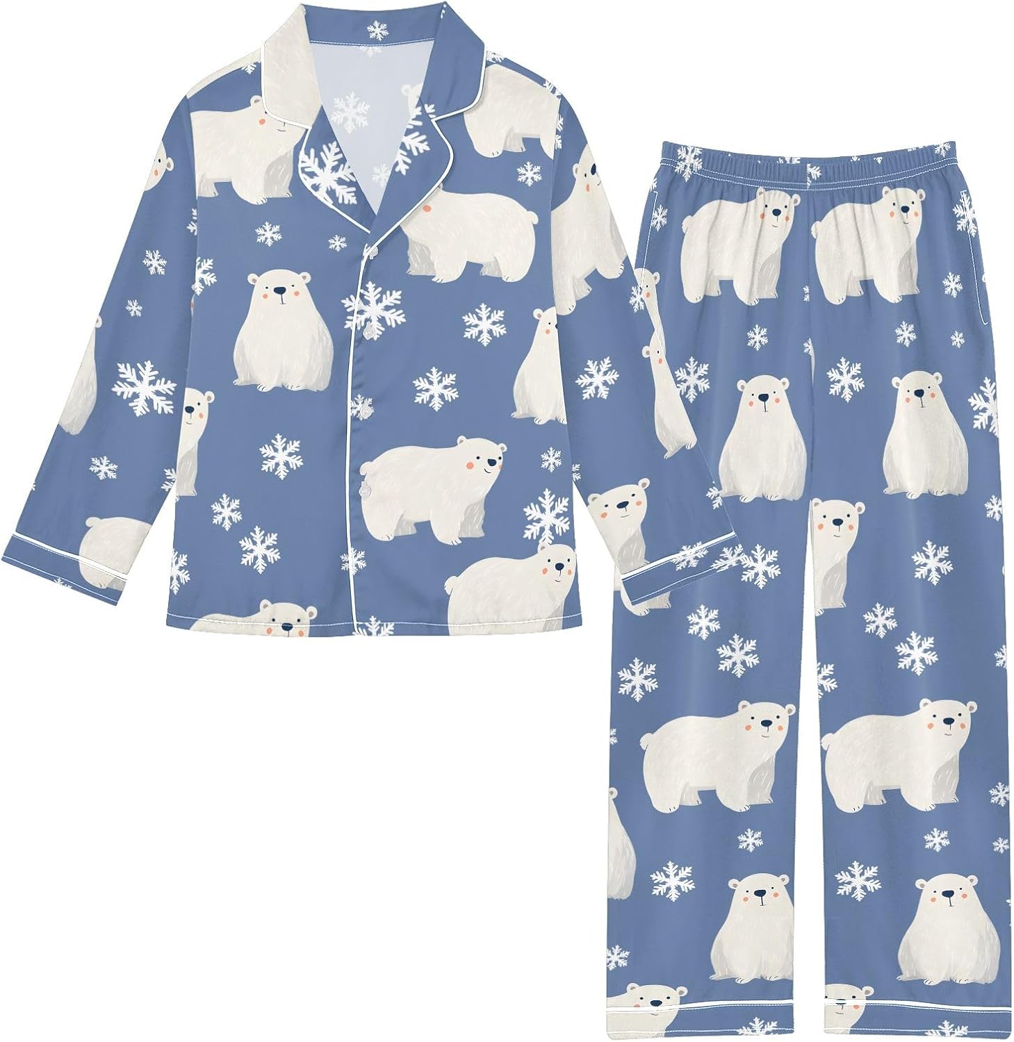 Kids Casual Satin Wear Set Northern Bear Snow Flower Unisex Relaxed Fit Clothing