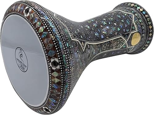 Miniatura 29 de El impresionante Darbuka Doumbek Gawharet El Fan metálico de 17.75 pulgadas (negro metálico)
