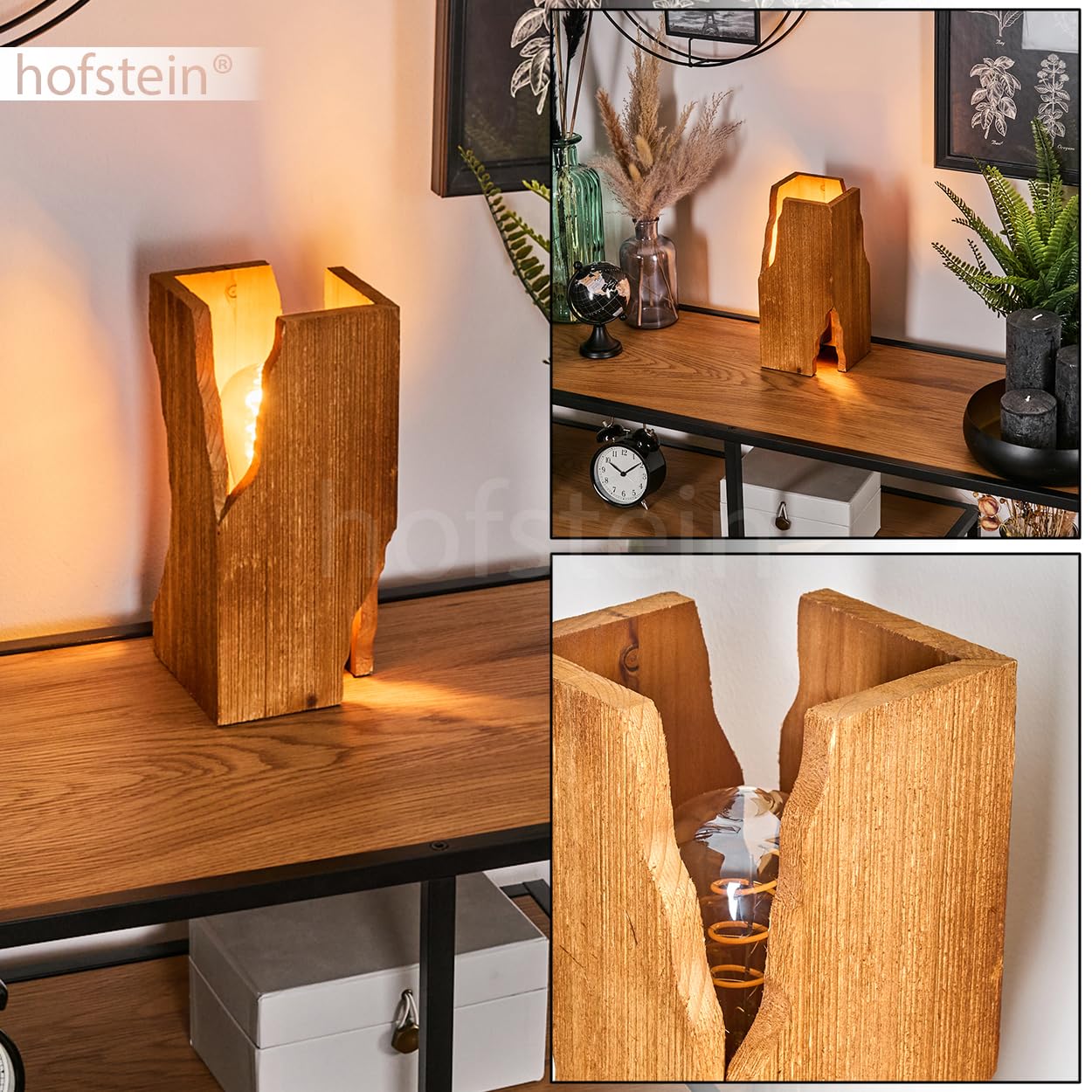 Tischleuchte Sernadelo, Tischlampe aus Metall/Holz in Schwarz/Naturfarben, Leseleuchte im Boho-Design mit Schirm aus Holz und An-/ Ausschalter am Kabel, Höhe 25 cm, 1 x E27, ohne Leuchtmittel