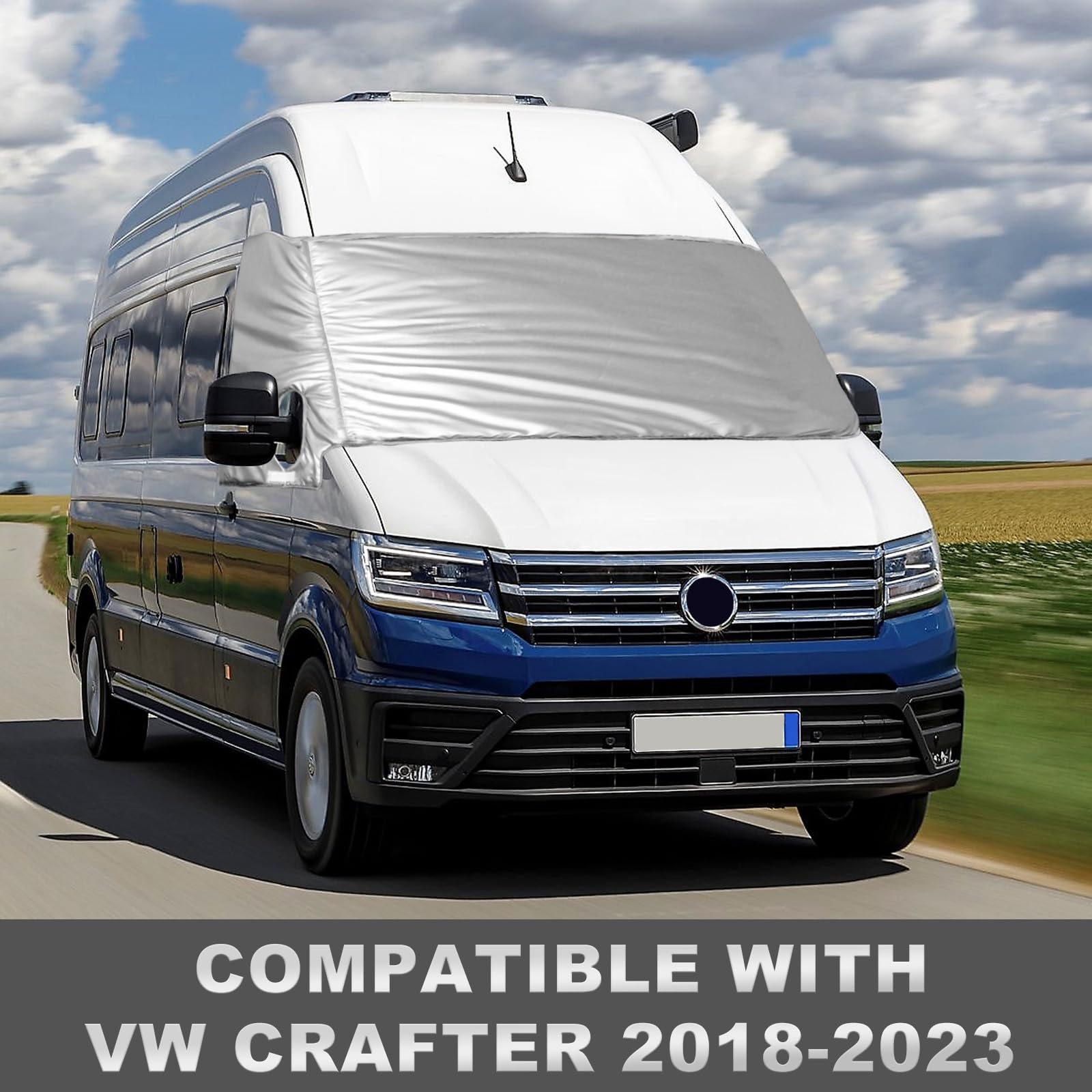 Cubierta de Parabrisas Térmico Externo Compatible con 2018-2023 VW Crafter Grand California, Parabrisas Delantero Cubierta Luxury de Plata para Protección contra Nieve, Hielo, Polvo y Sol