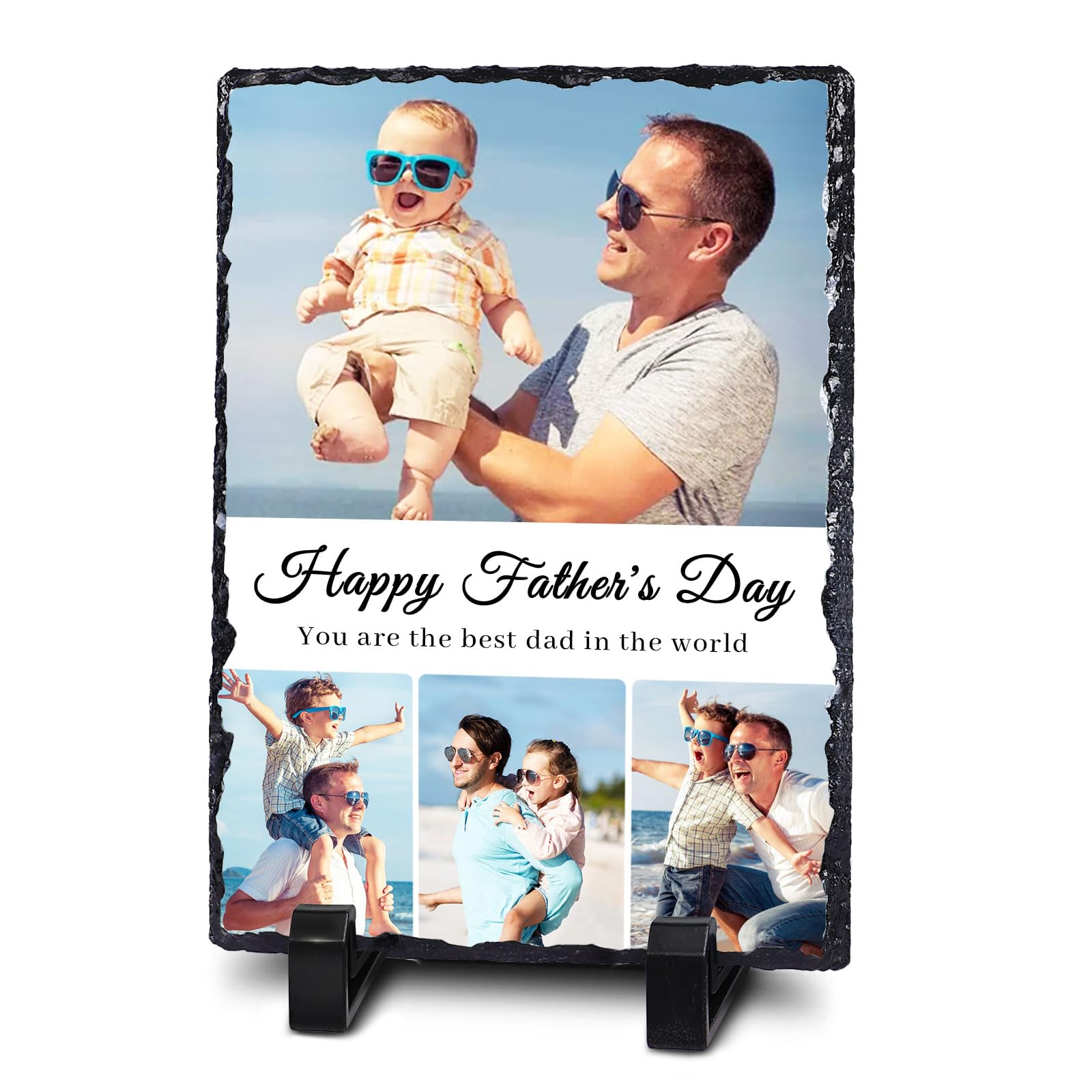 HAPPARY Personalized Picture Frame with Photo Text,Custom Stone Rock Slate Plaque Frames for Mothers Fathers Day,Customized Memorial Gifts for