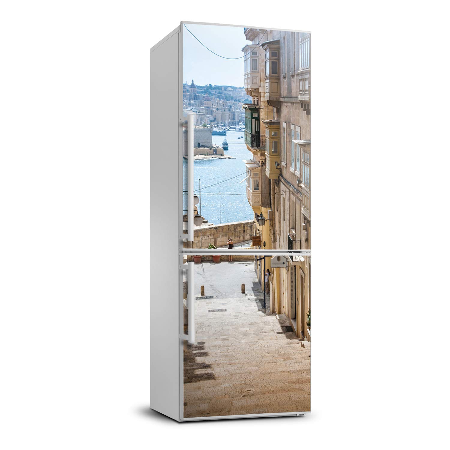 Autocollant Frigo 60x180cm Rues à Malte pour une Décoration de Cuisine Méditerranéenne