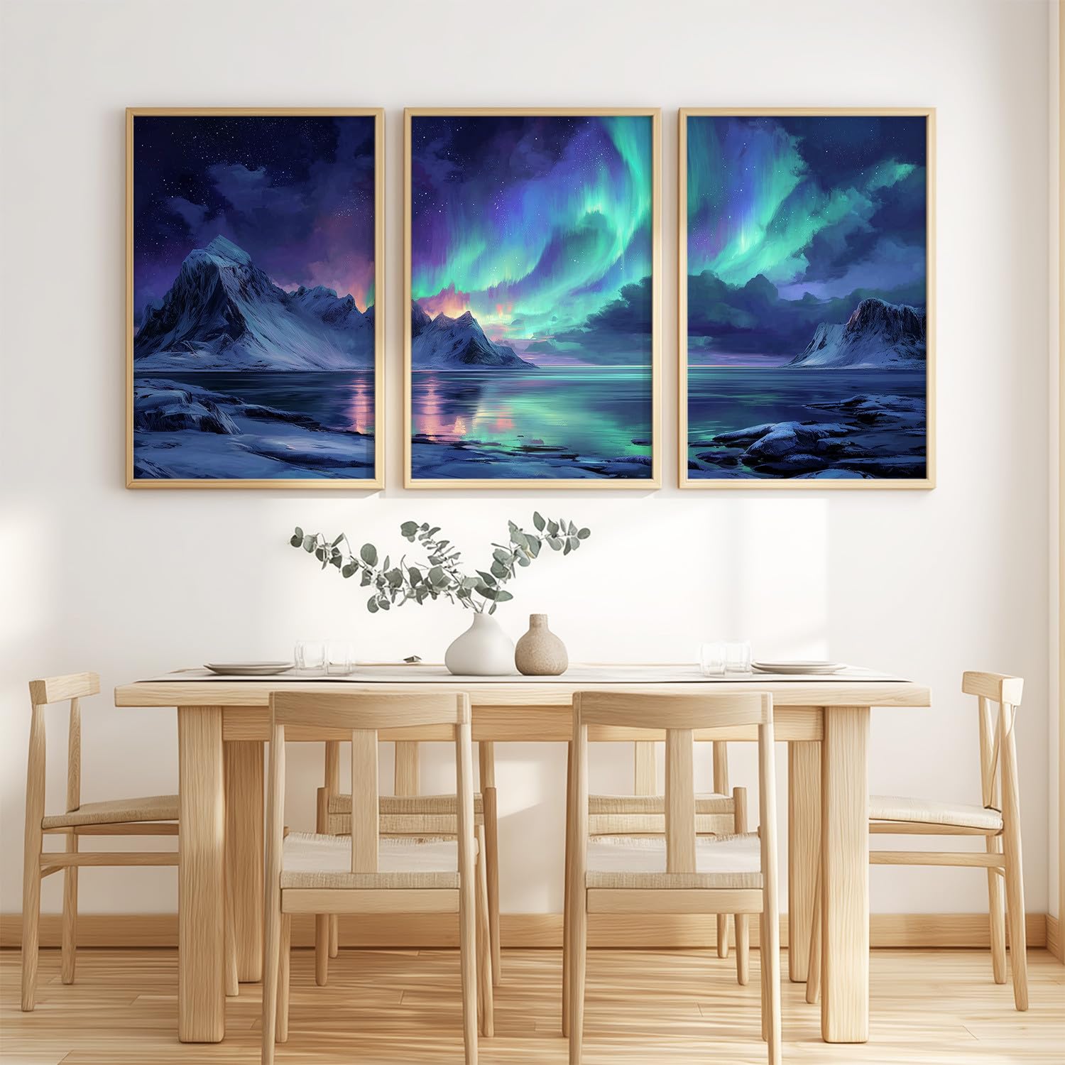 Juego de 3 Decoración De Pared Fantasía Paisaje, Impresión Sala Dormitorio, Posters Nórdico Aurora Gradiente Azul Pato Azul Cadena De Montaña Cielo Estrellado Sin Marco, Cuadro De Mural, 40 x 60