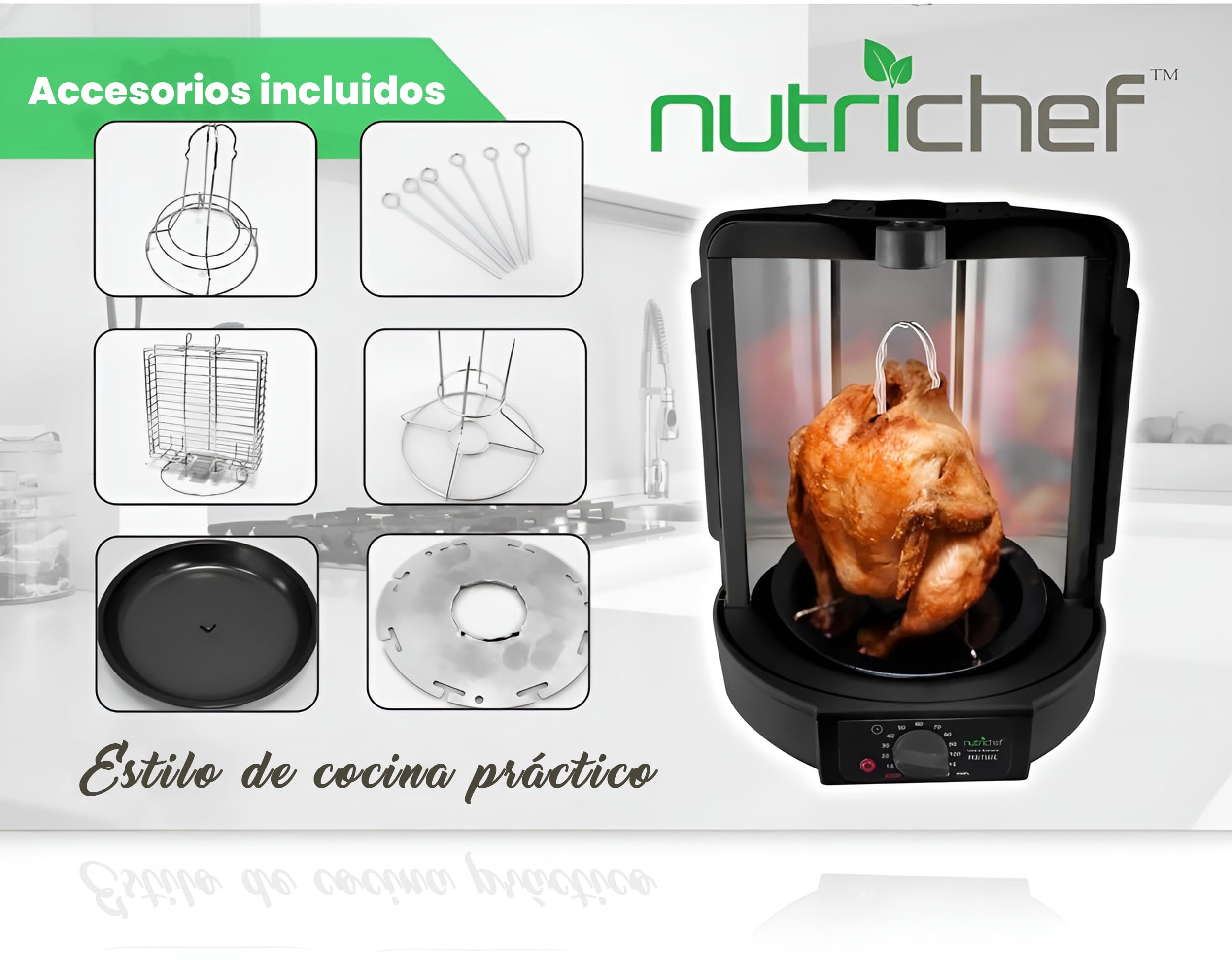 NutriChef Horno Giratorio Vertical de Sobremesa 700W Parrilla Eléctrica Rotativa para Pollo Kebab Shawarma