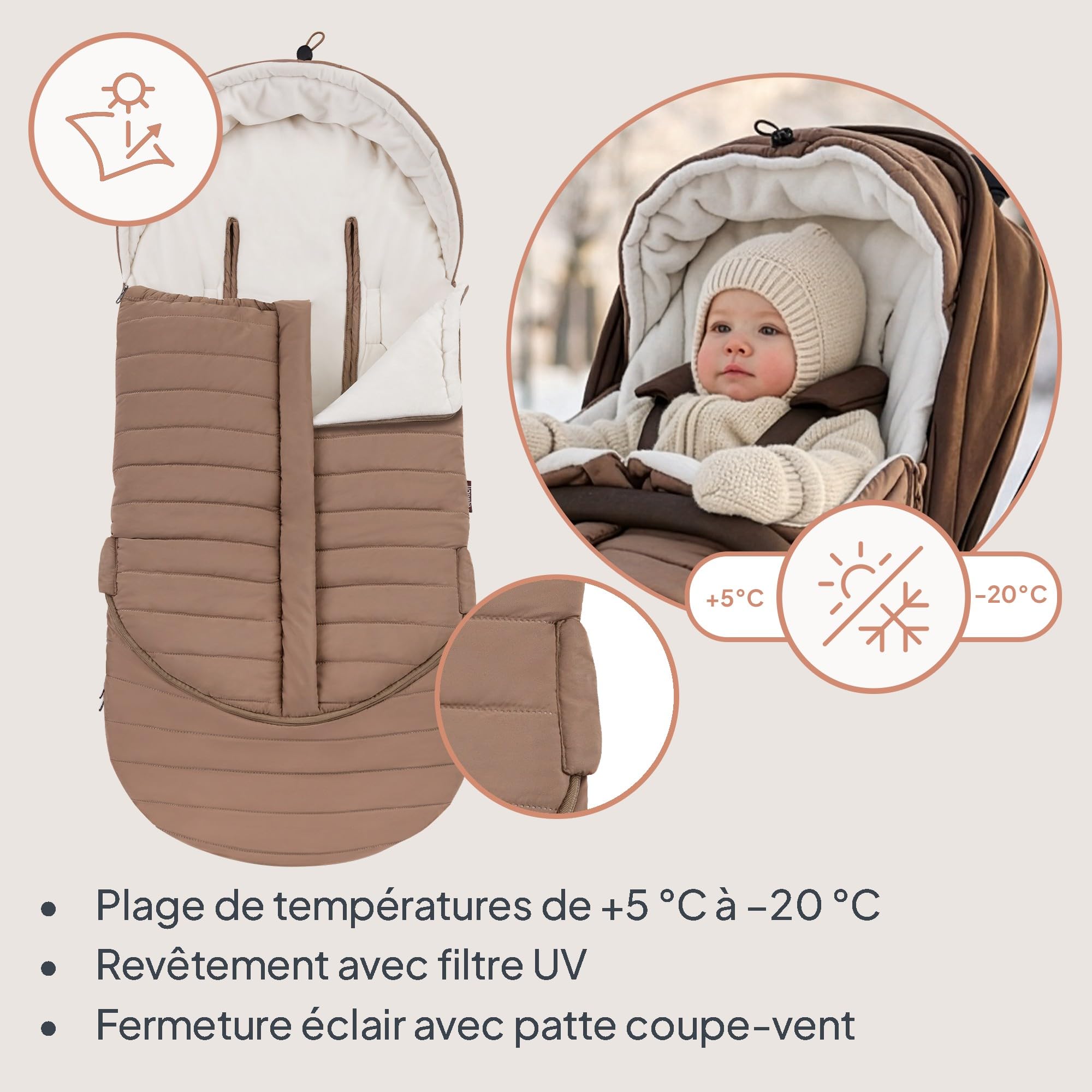Lionelo Oli Sac de couchage universel pour poussette et nacelle, ceintures à 5 points, imperméable, chaud, fermeture éclair, lavable en machine, rembourrage hypoallergénique, 101 x 45 cm